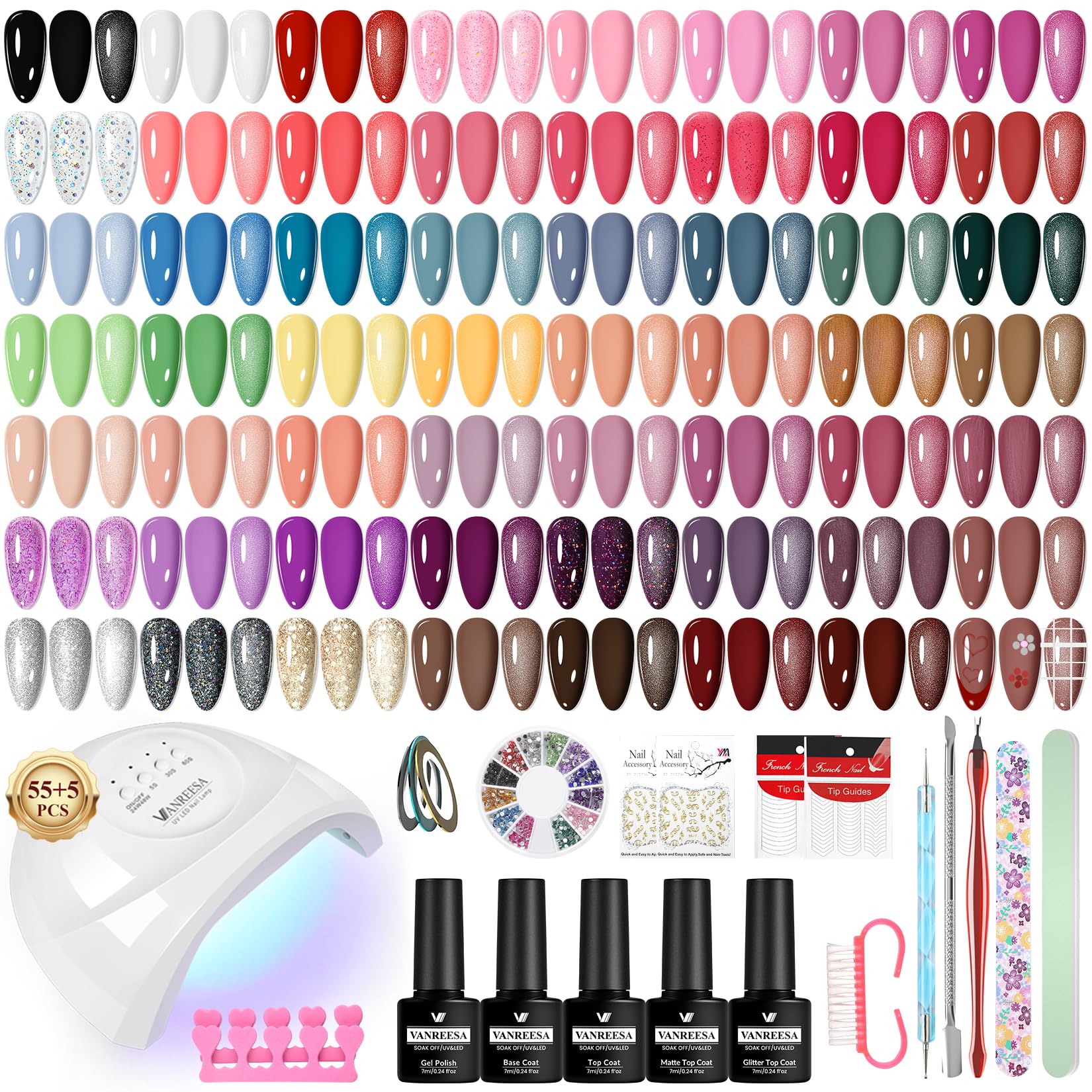 VANREESA Gel Nail Polish Kit with 48W UV Lamp - 55 Colors Manicure Set