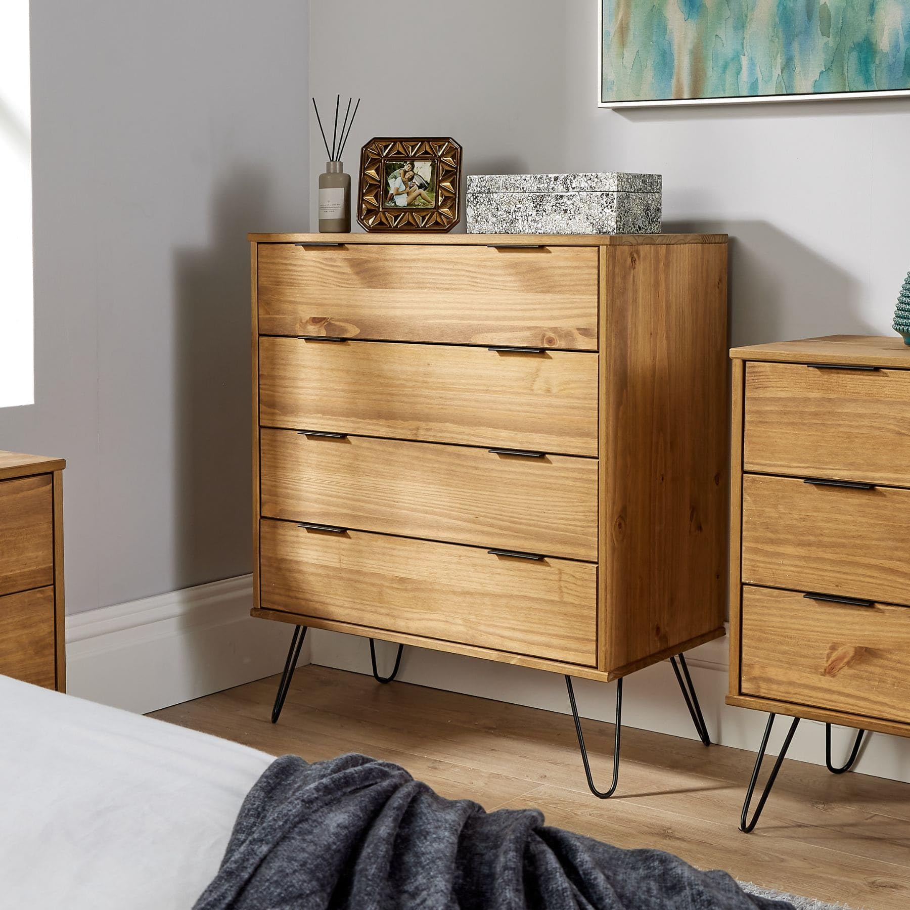 Jolof Store Acadia 4 Drawer Chest - Industrial Pine Storage Unit