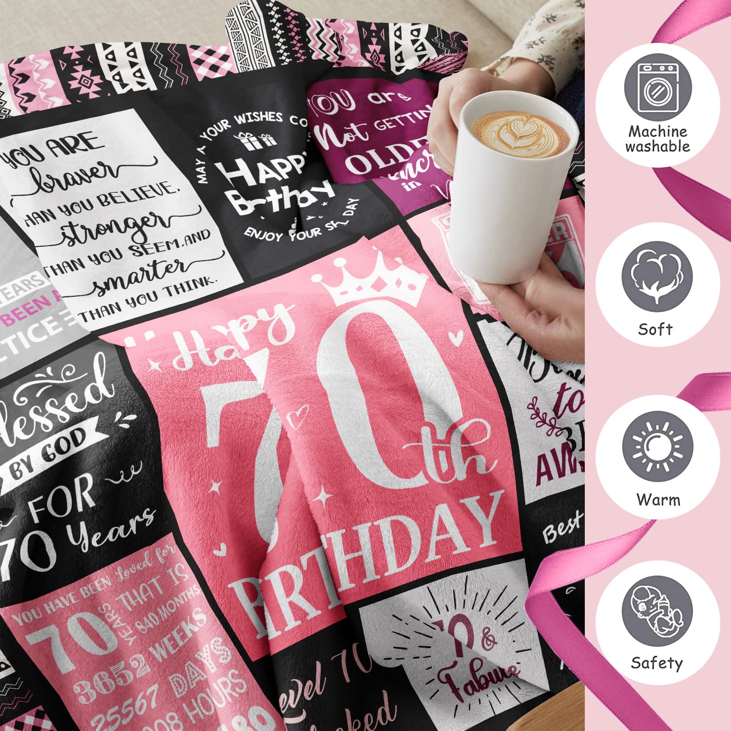 70th Birthday Gifts for Women – Plush Flannel Throw Blanket