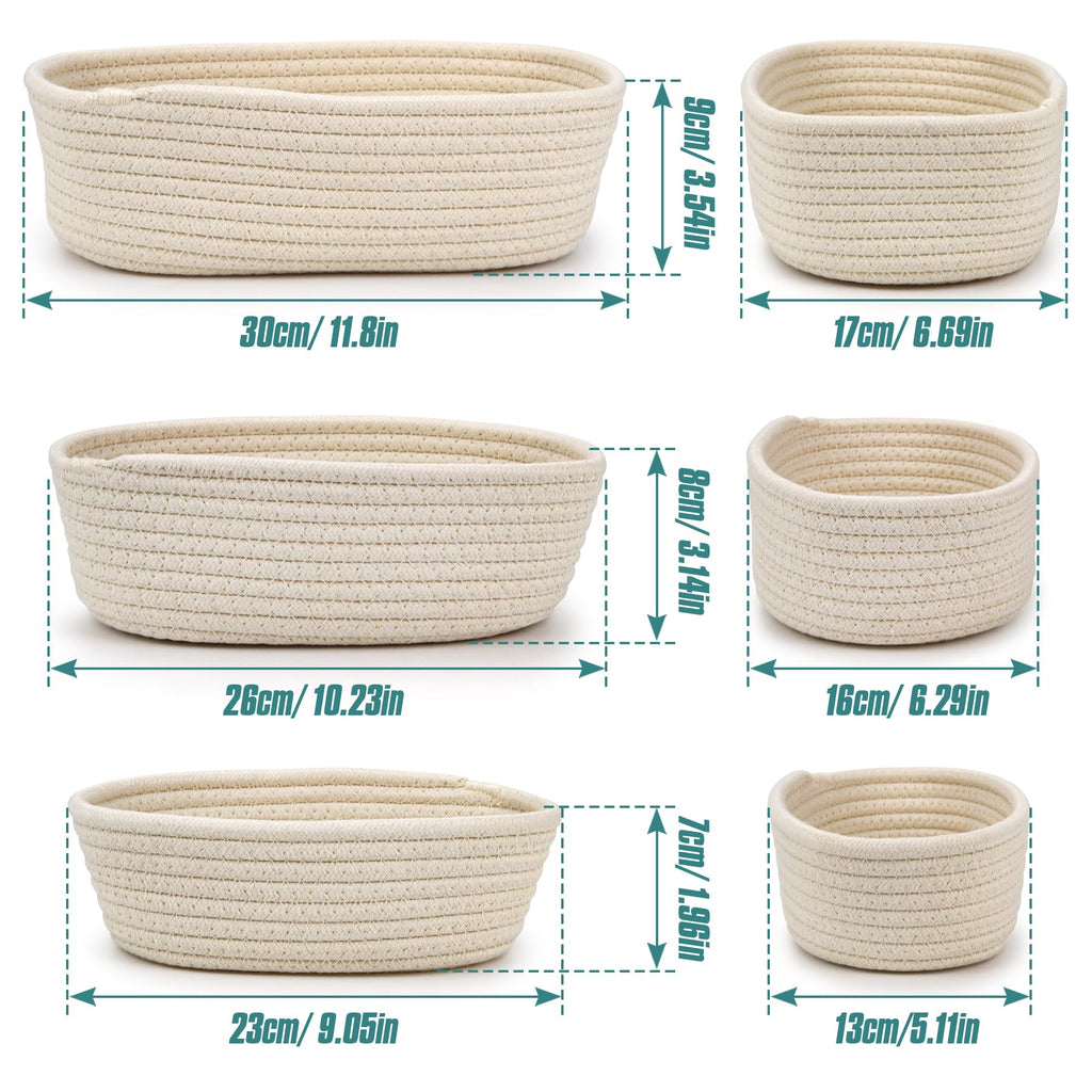 Spesh Cotton Rope Storage Baskets, Set of 3 Woven Shelf Baskets Oval Cotton Storage Boxes Empty Hampers Organiser BinsWhite - image 3