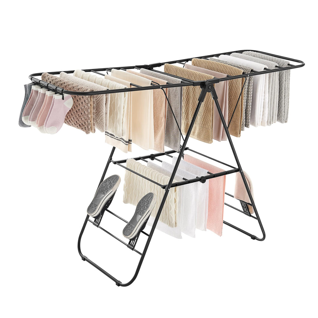 SONGMICS Foldable Clothes Drying Rack – Height-Adjustable Steel Airer