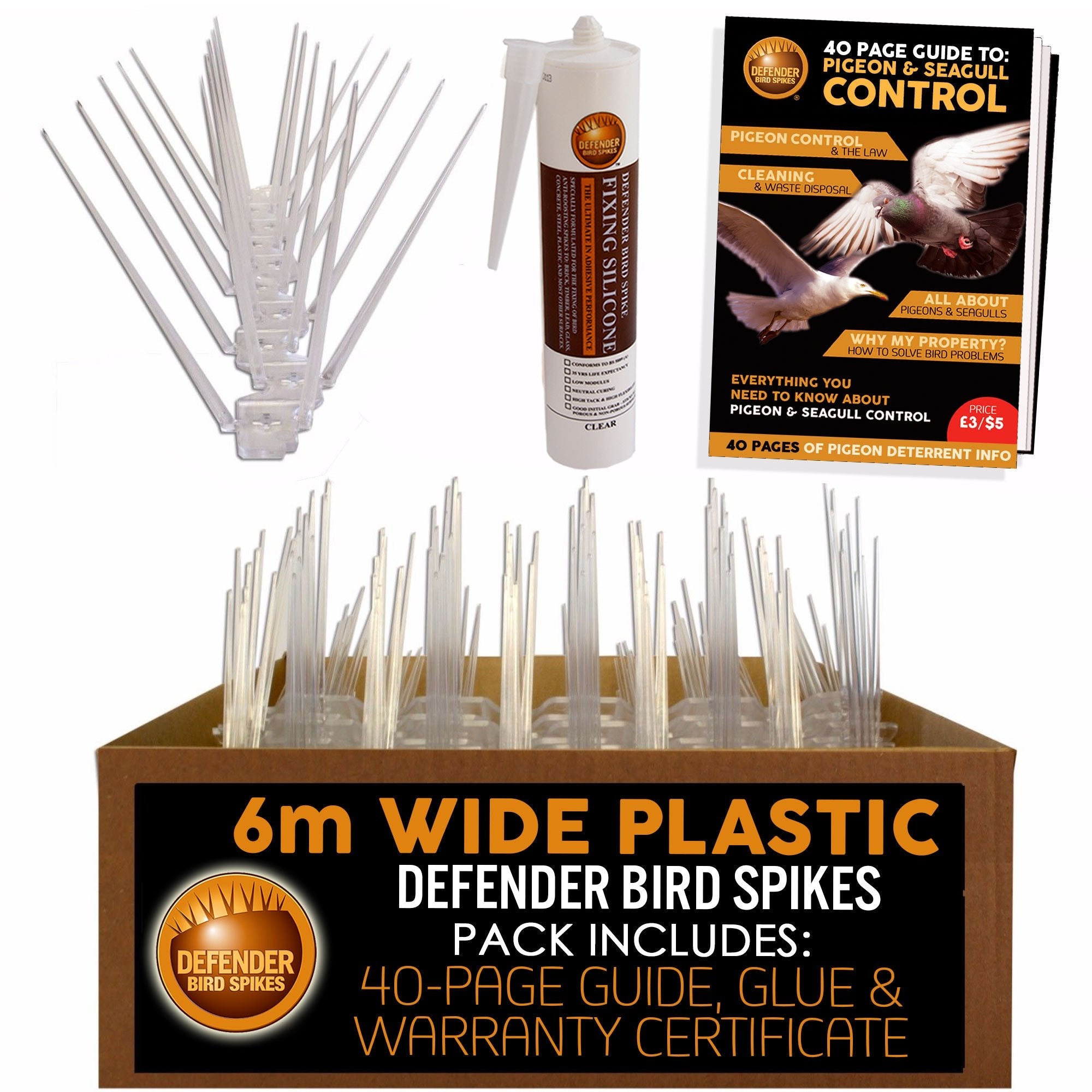 Defender Wide Plastic Bird Spikes - 6 Metre Pigeon Deterrent Kit