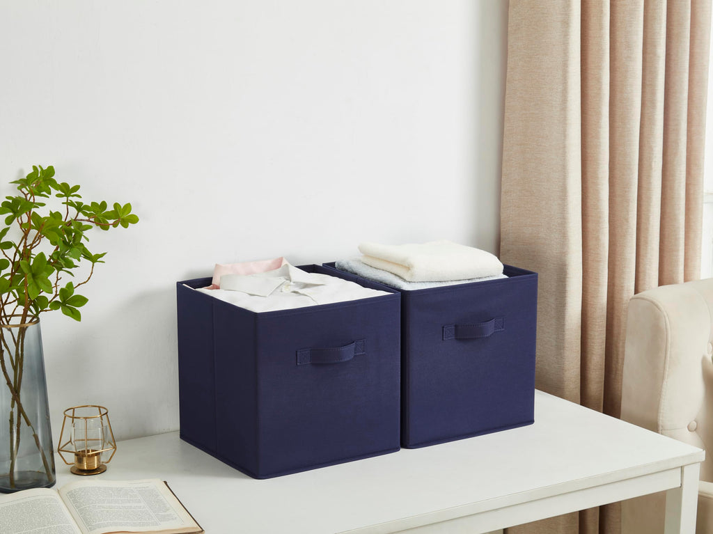 WEBEASY Foldable Storage Cube Basket Bin, Set of 6, 28 x 28 x 28 cm Navy