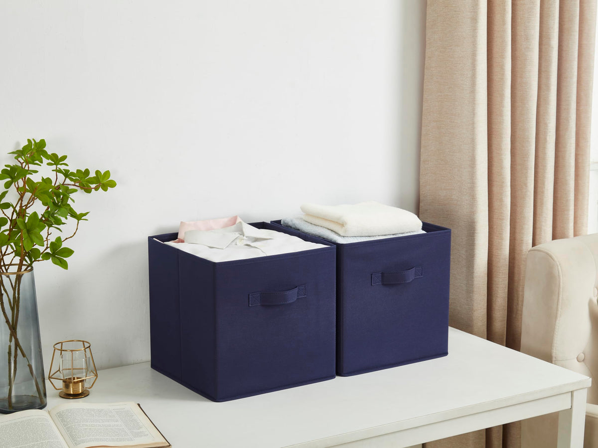 WEBEASY Foldable Storage Cube Basket Bin, Set of 6, 28 x 28 x 28 cm Navy