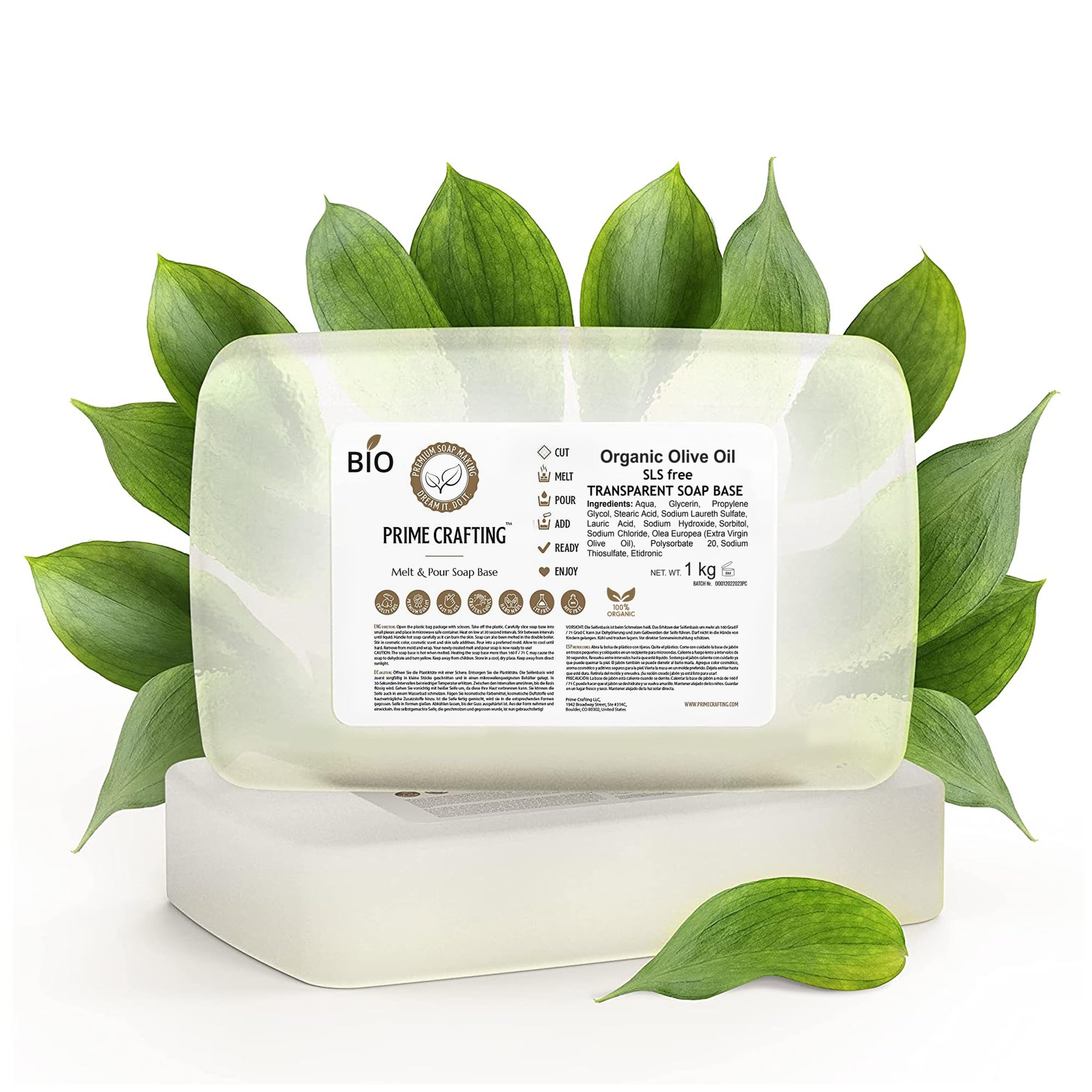 Prime Crafting Clear Glycerin Soap Base - 1kg Organic Melt and Pour