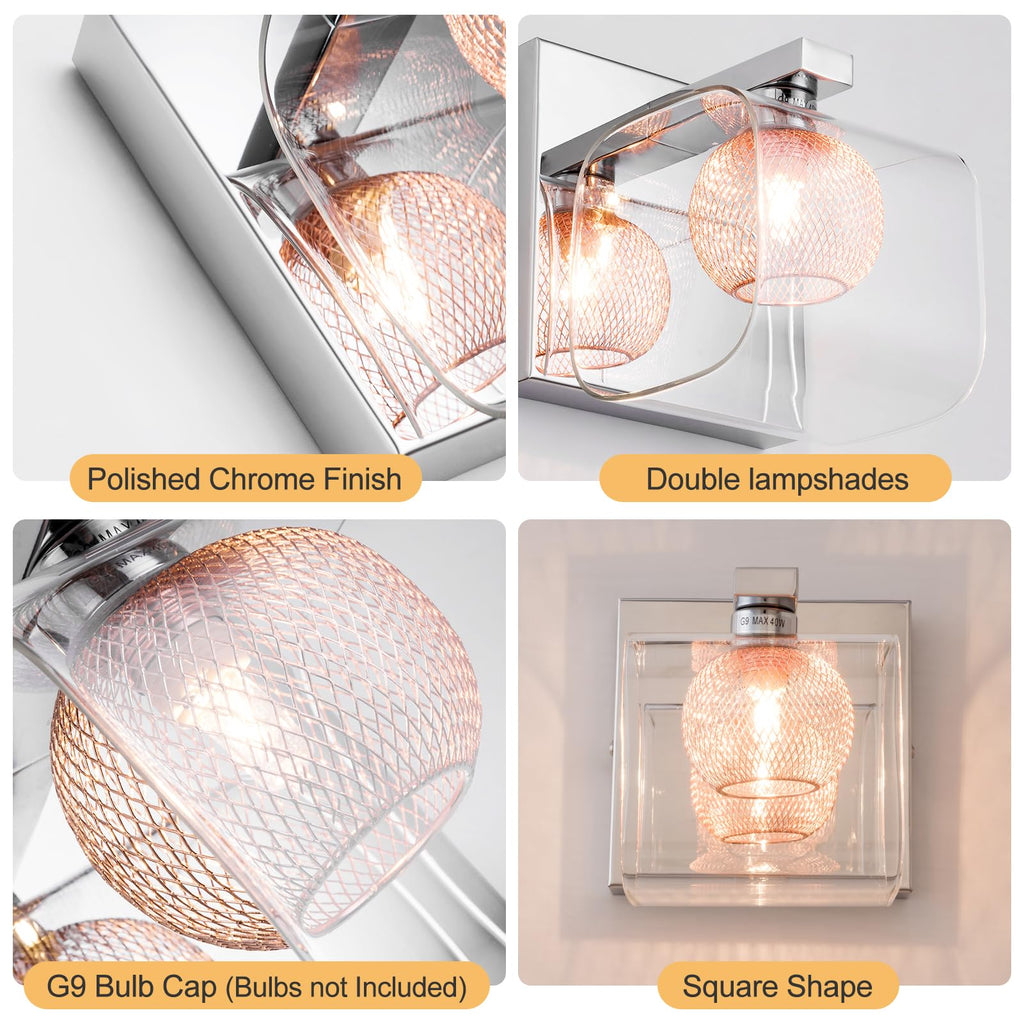 Harper Living Modern G9 Wall Sconce – Copper Mesh & Chrome Glass Light