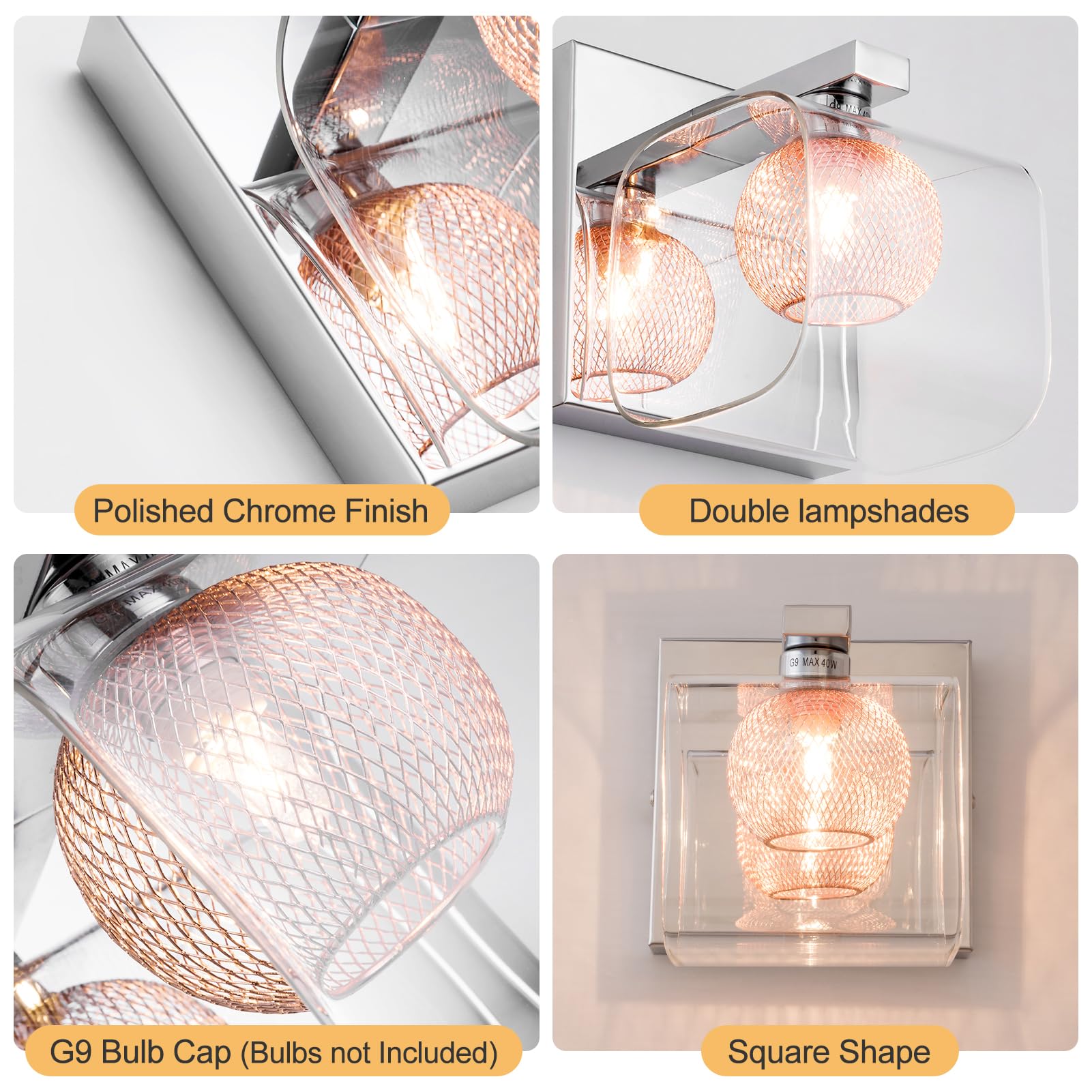 Harper Living Modern G9 Wall Sconce – Copper Mesh & Chrome Glass Light
