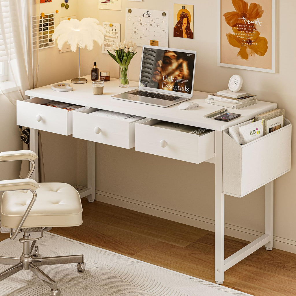 Grandder Small Computer Desk with 3 Fabric Drawers, 100 x 40 cm Home Office Desk with Storage Bags and Drawers - image 2
