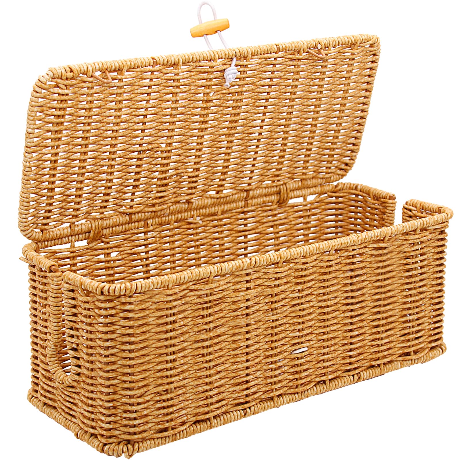 Handmade Rattan Cable Management Box with Locked Cover