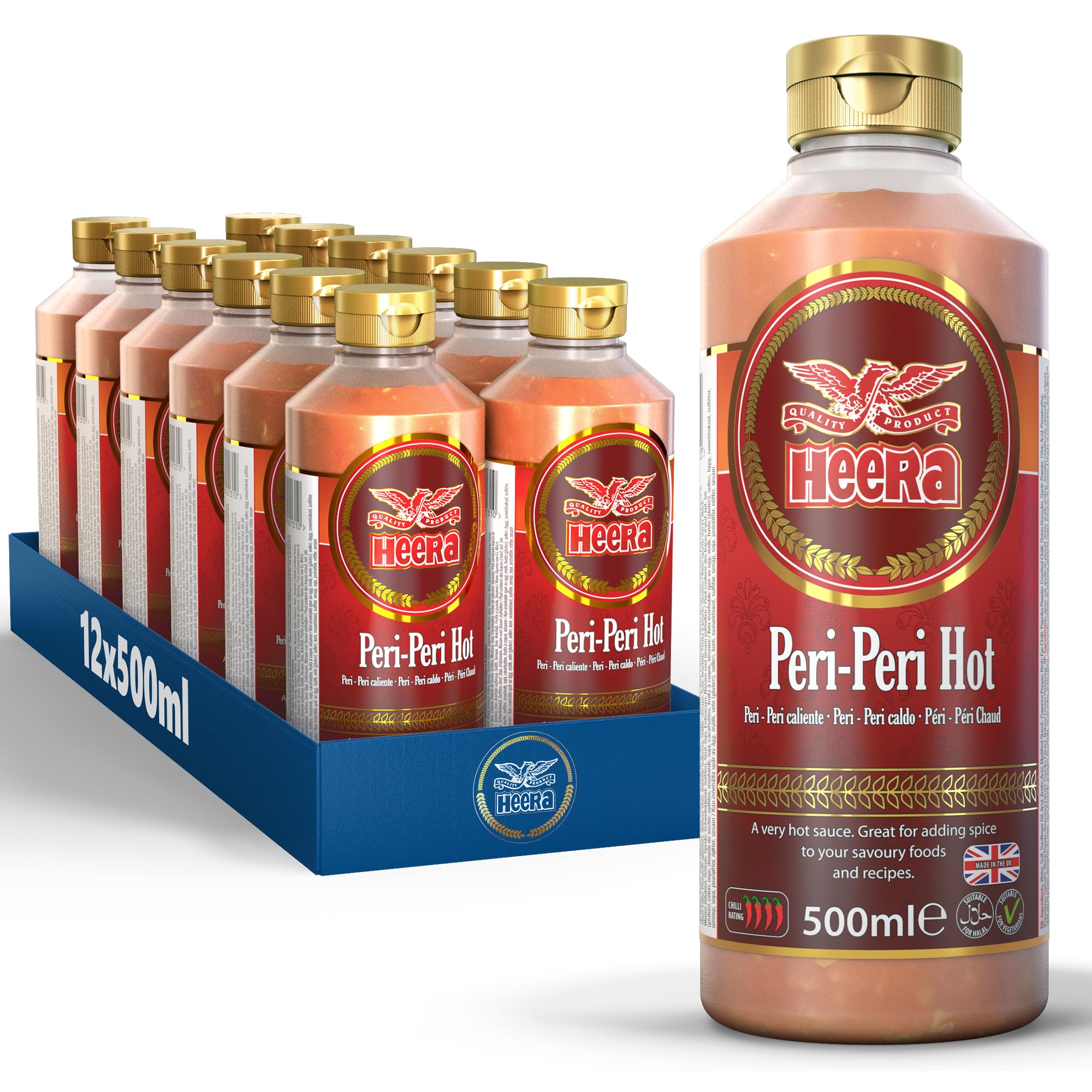 Heera Peri Peri Hot Sauce – Spicy African Chili Condiment, 500ml (12 Pack)