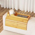 SpaceAid Bamboo Couch Cup Holder, Anti Falling Foldable Sofa Armrest Tray with Cup Holder, Couch Arm Side Table Organizer for Drink Cup Remote Snacks - image 1