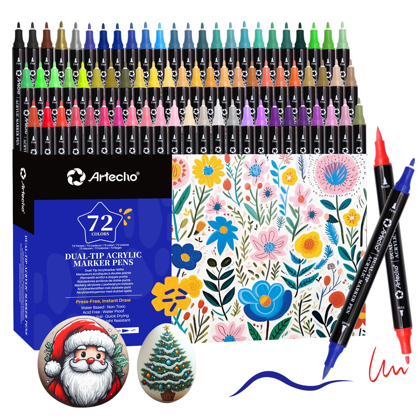 Artecho 72 Colors Dual Tip Acrylic Paint Pens for Rock Painting & DIY