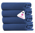 CASA COPENHAGEN Waffle 4-piece bath towel set – Navy blue, 70x140 cm, Egyptian cotton, designed in Denmark, for bathroom, kitchen & shower