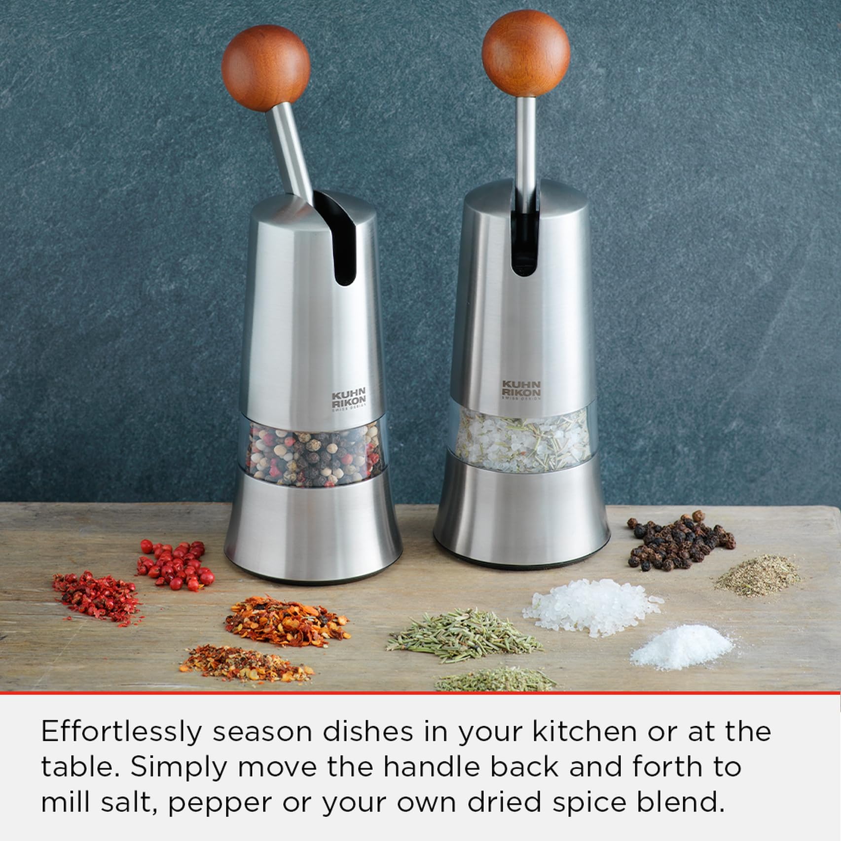 Kuhn Rikon Ratchet Spice Grinder – Stainless Steel Salt & Pepper Mill