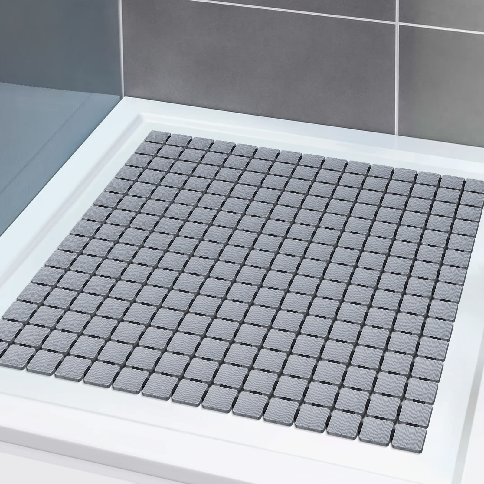 Jolof Store Non-Slip Square Shower Mat – DIY Cut 54x54cm Bath Mat, Grey