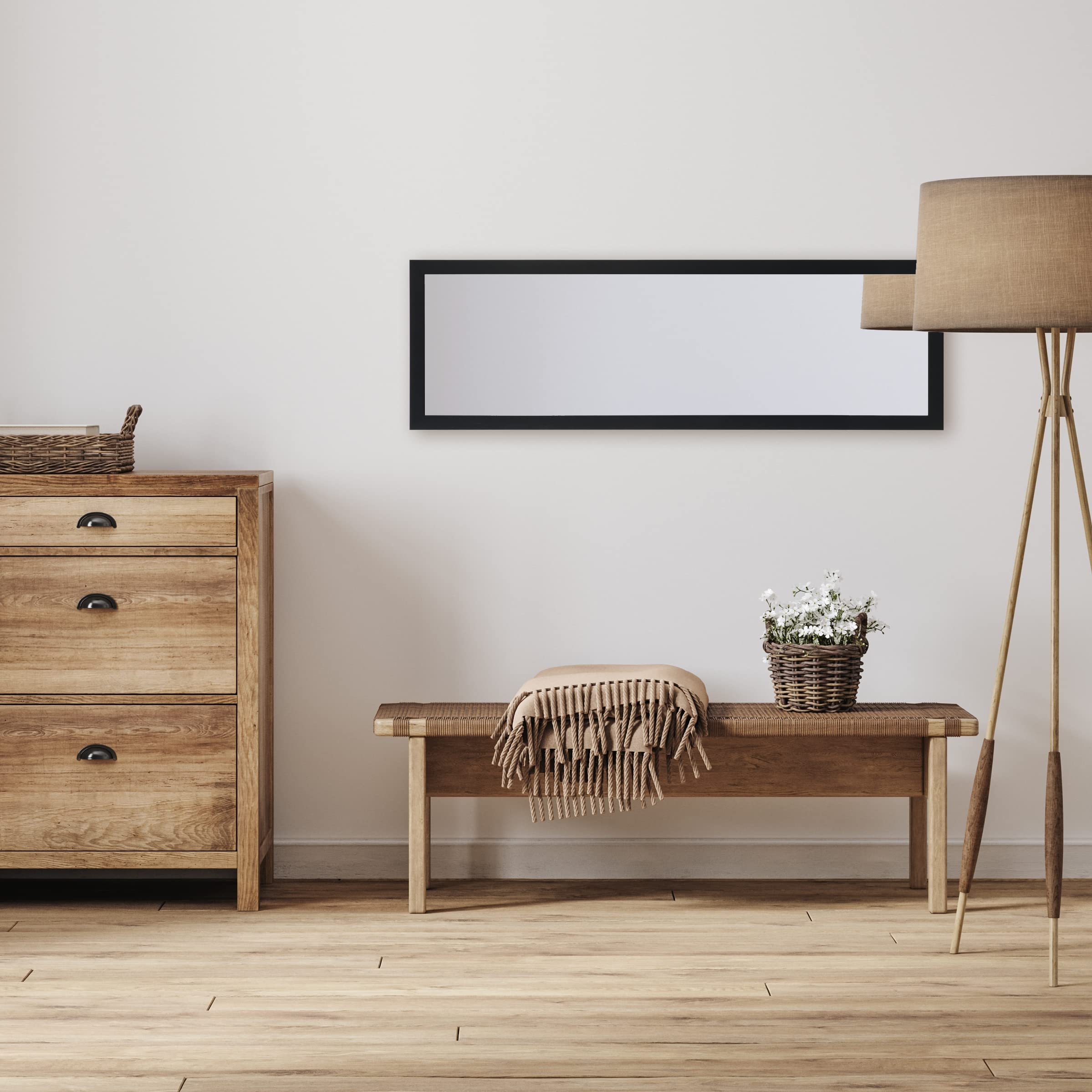 Jolof Store Full Length Wooden Wall Mounted Mirror - Black - 35x110cm