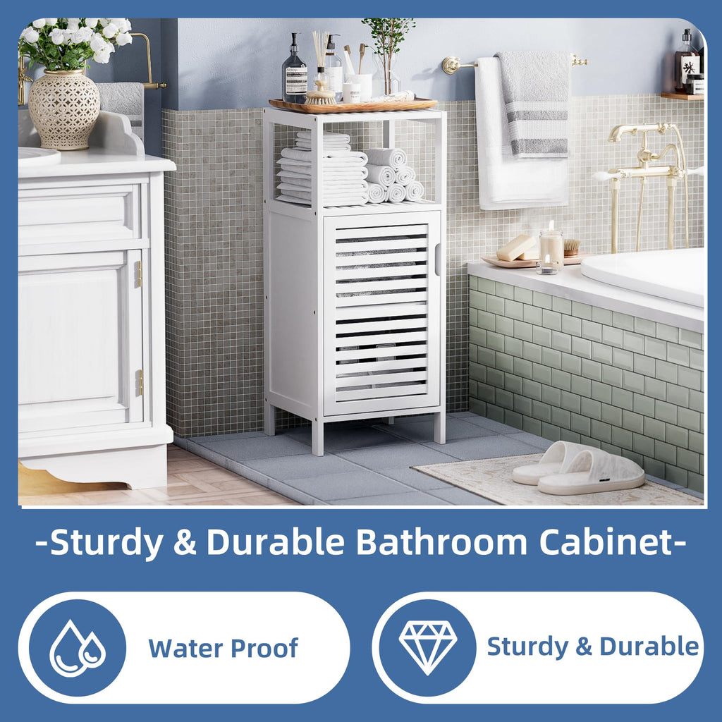 HITNET 4-Tier Bamboo Bathroom Storage Cabinet | Slim White Floor Organizer