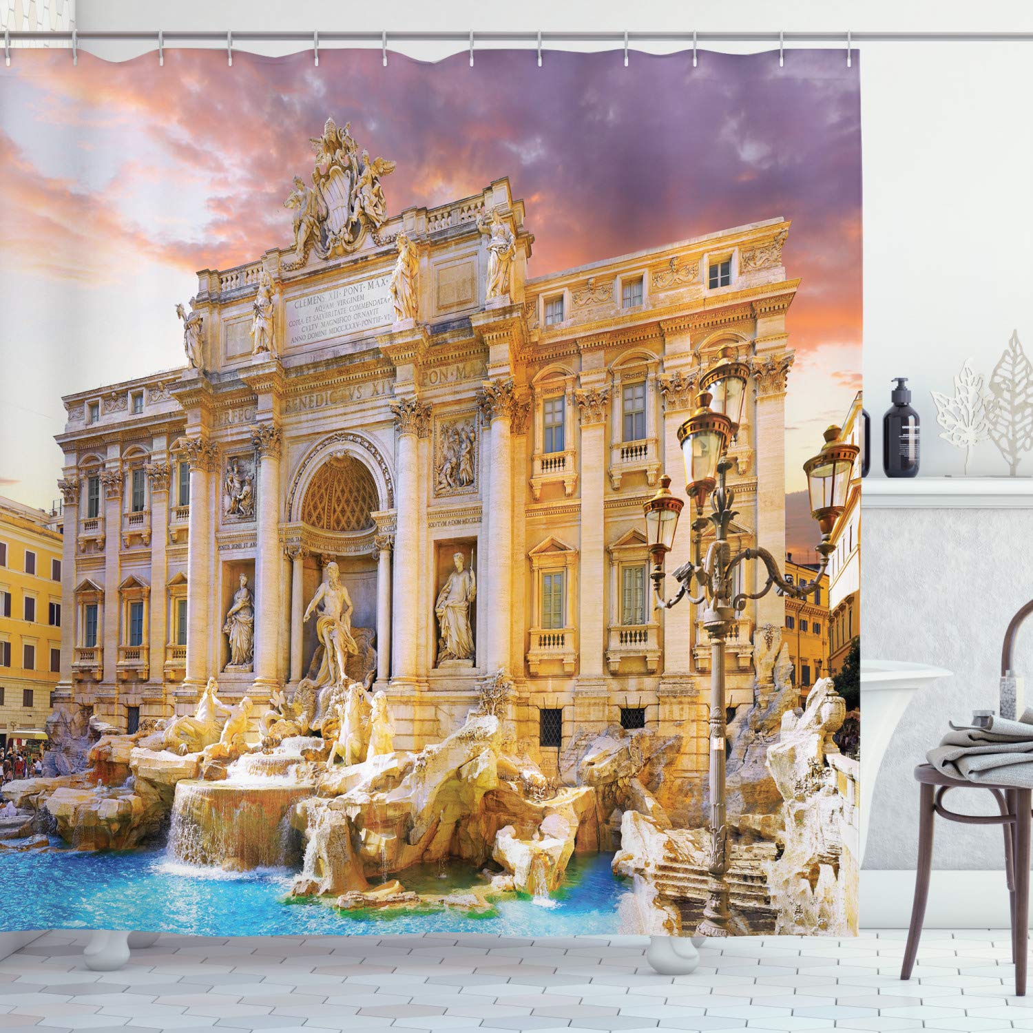 ABAKUHAUS Greece Architecture Fabric Shower Curtain – Waterproof Vintage Decor