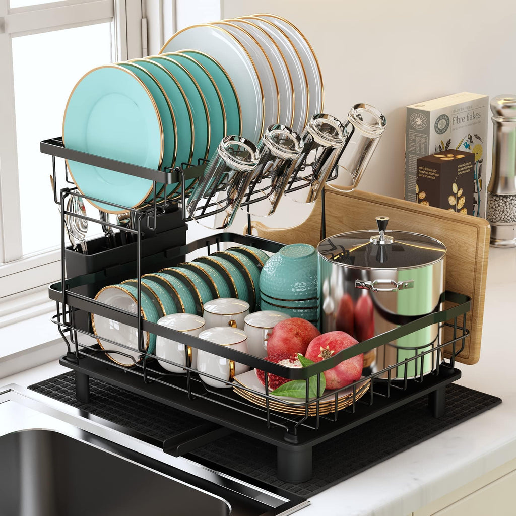 MAJALiS 2-Tier Dish Drying Rack | Rustproof Stainless Steel with Drainboard