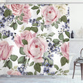 ABAKUHAUS Rose Fabric Shower Curtain - Waterproof Floral Bathroom Decor
