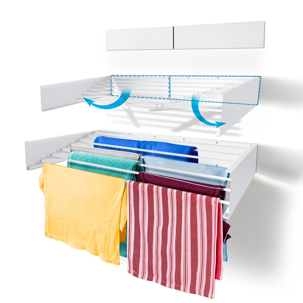 Step Up Wall Mounted Laundry Drying Rack | 120cm Retractable White Airer