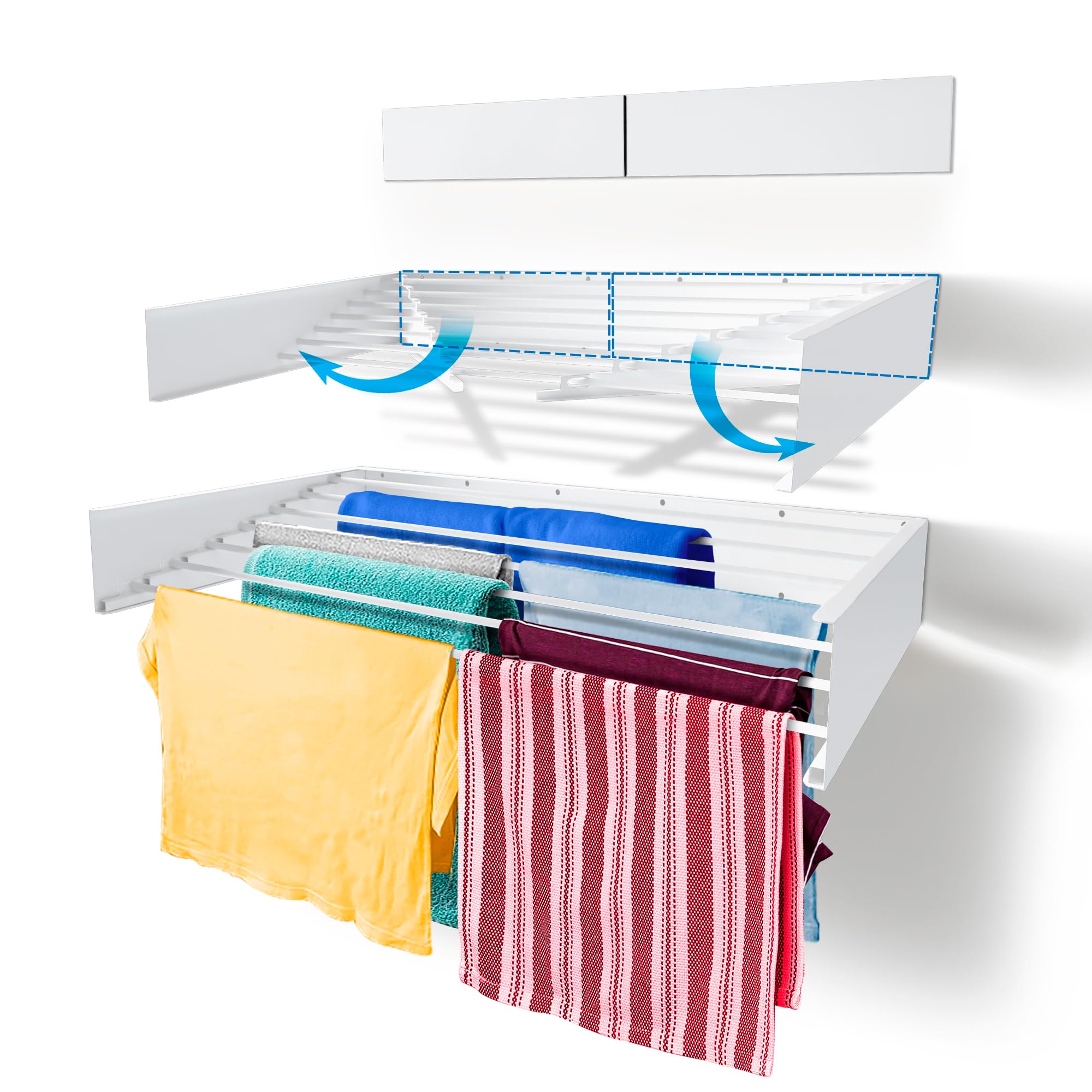 Step Up Wall Mounted Laundry Drying Rack | 120cm Retractable White Airer