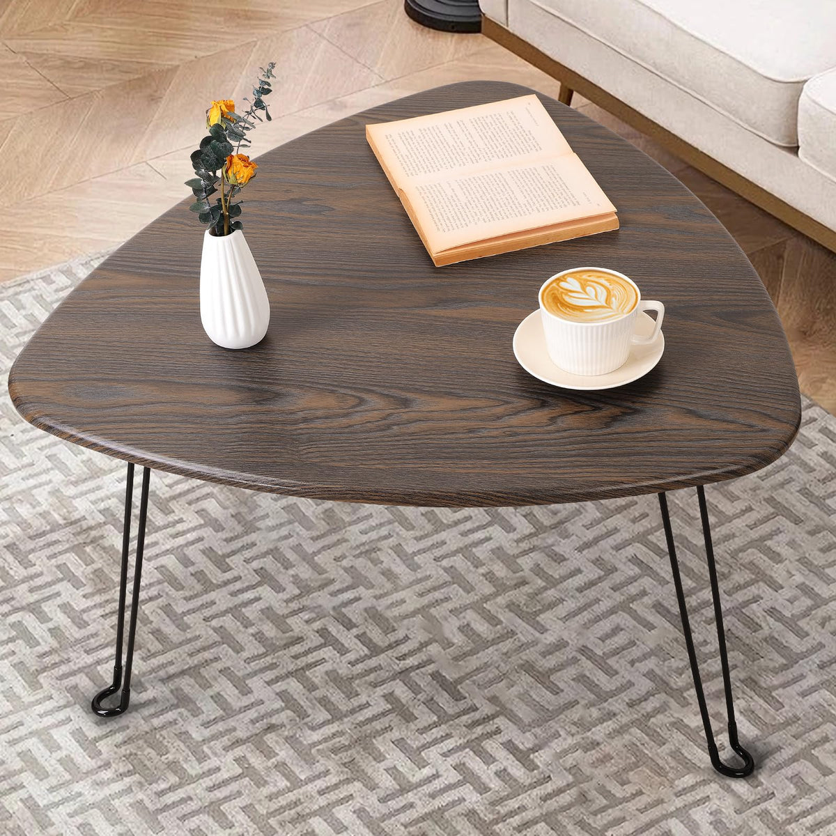 FEUFOAM Folding Coffee Tables for Small Spaces Foldable Industrial Sofa Center Table Triangle Design Wood Framed Coffee Table Mid Century Rustic - image 2