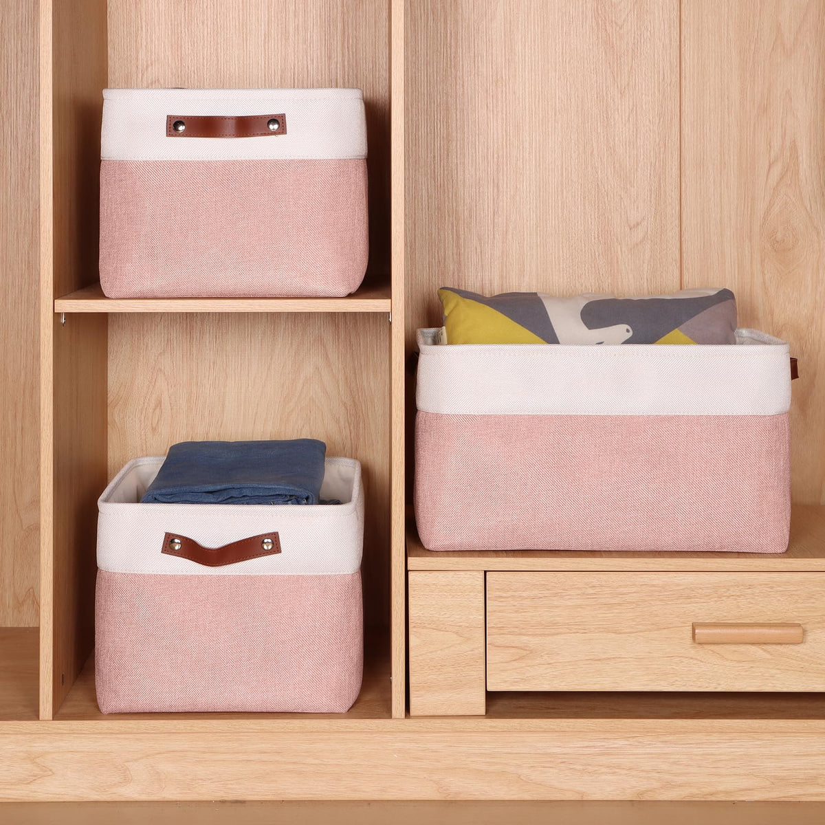 Syeeiex Large Storage Baskets for Shelves with Leather Handle, 3 Pack - image 5
