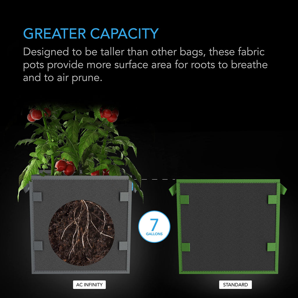 AC Infinity 7 Gallon Square Fabric Grow Bags - 500G Heavy Duty 5-Pack