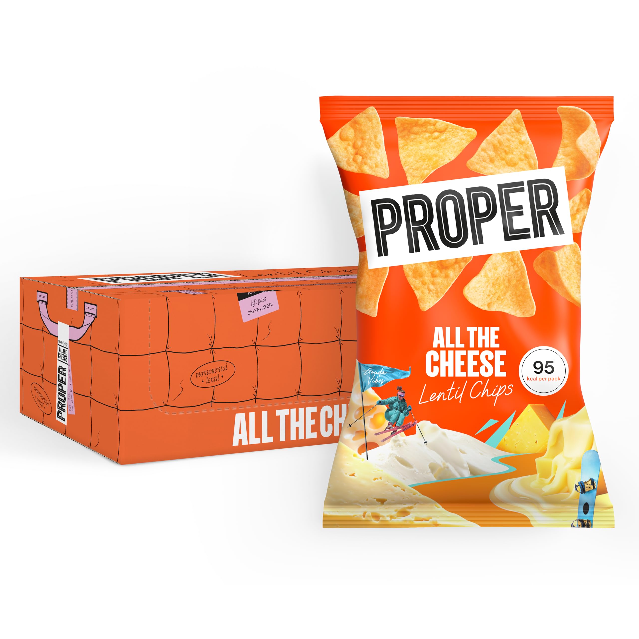 PROPER Chips Four Cheese Lentil Chips - Gluten Free Snacks (24 x 20g)