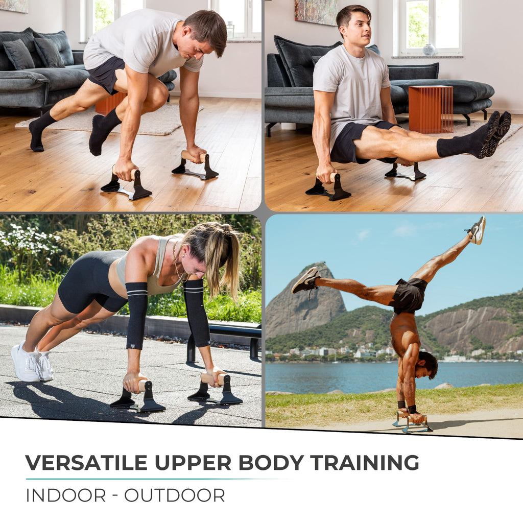 PULLUP & DIP Parallettes - Ergonomic Wooden Push Up Handles for Calisthenics