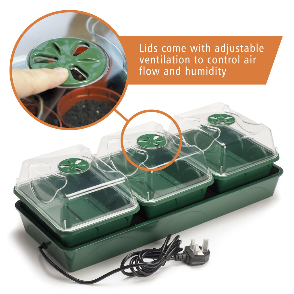 EarlyGrow Heated 3-Bay Windowsill Propagator with Self-Watering Tray