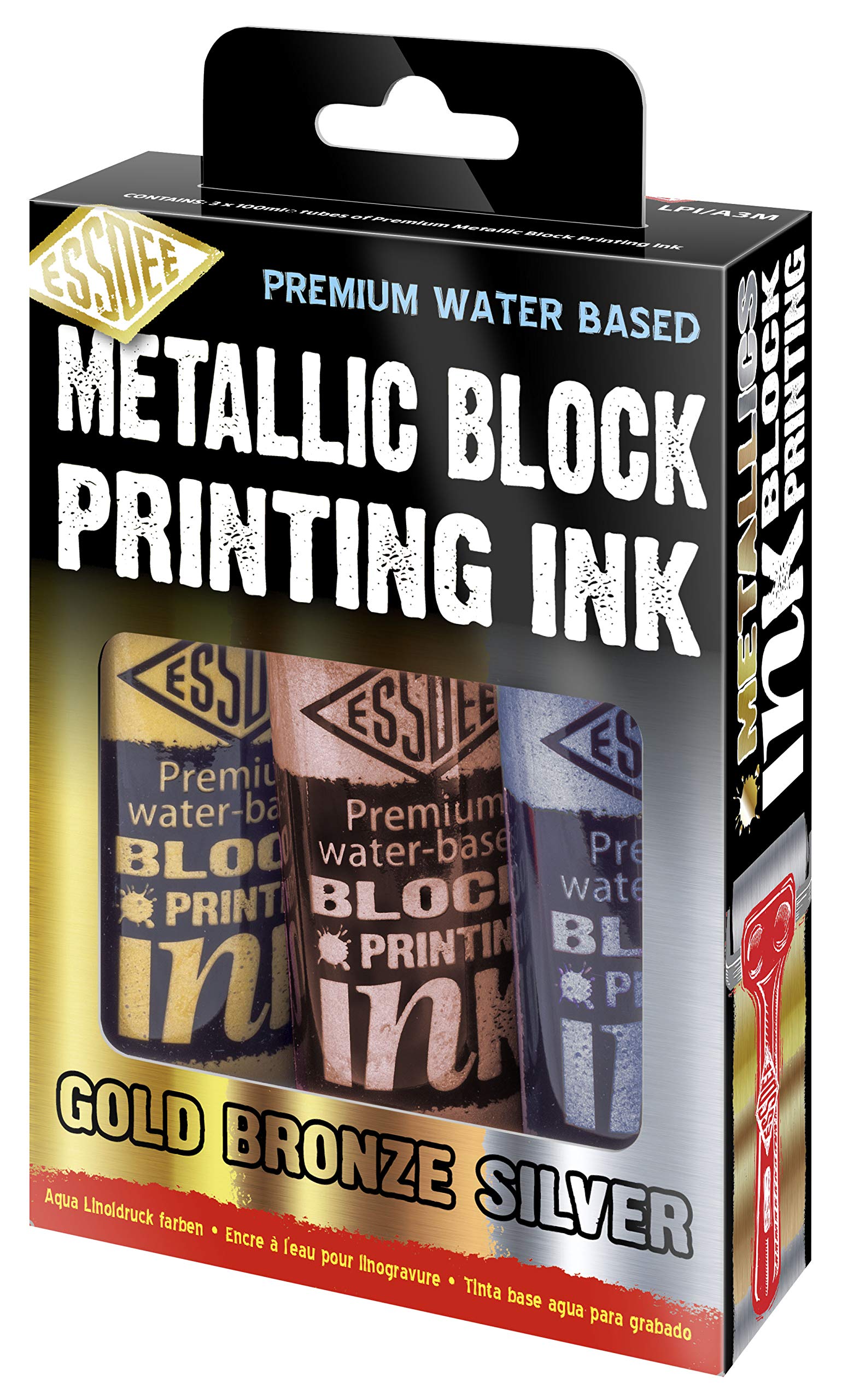 Essdee Metallic Block Printing Ink 3 Pack – Gold, Silver & Bronze (100ml)