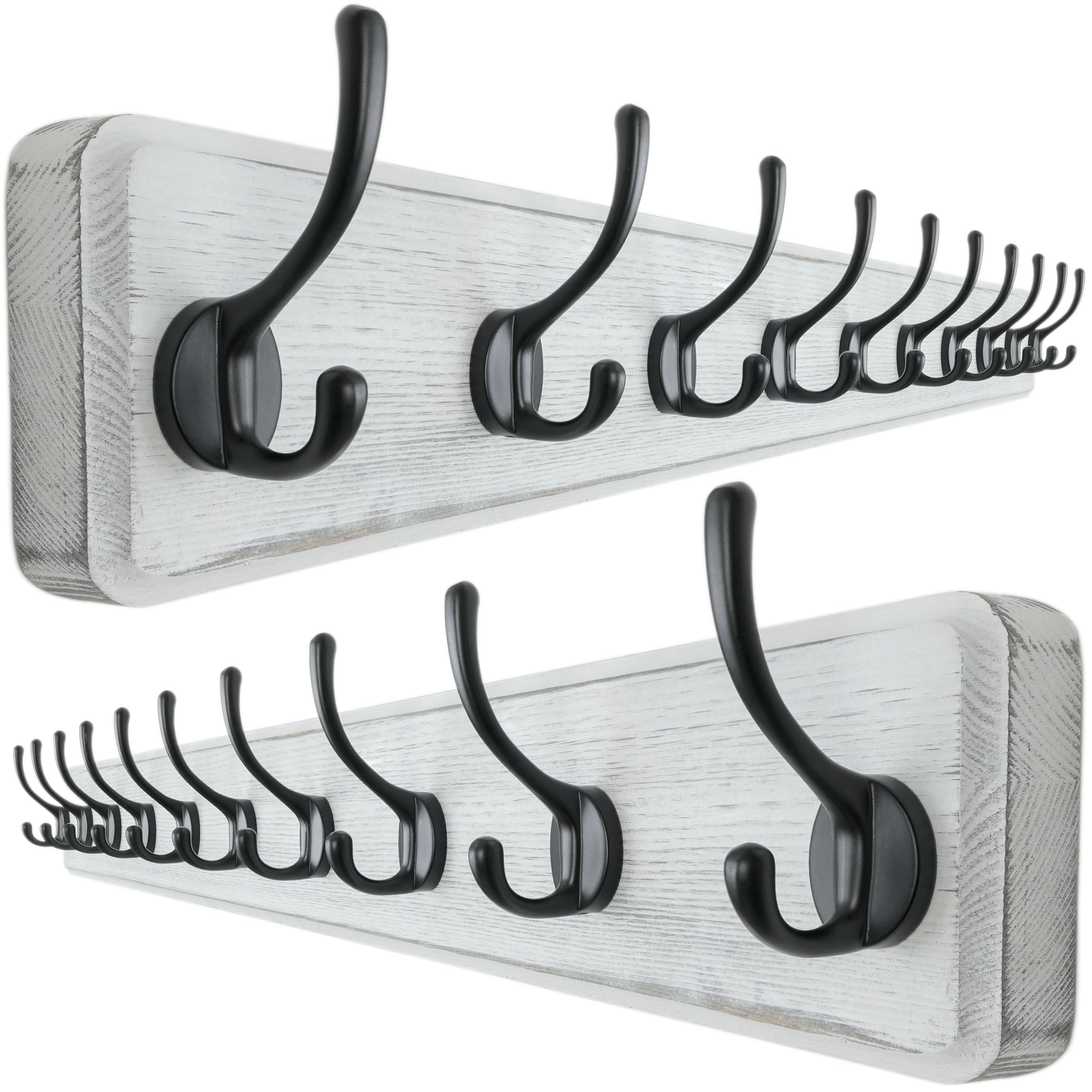 Dseap Heavy-Duty Wooden Wall Mounted Coat Rack - 97cm, 10 Hooks, 2 Pack