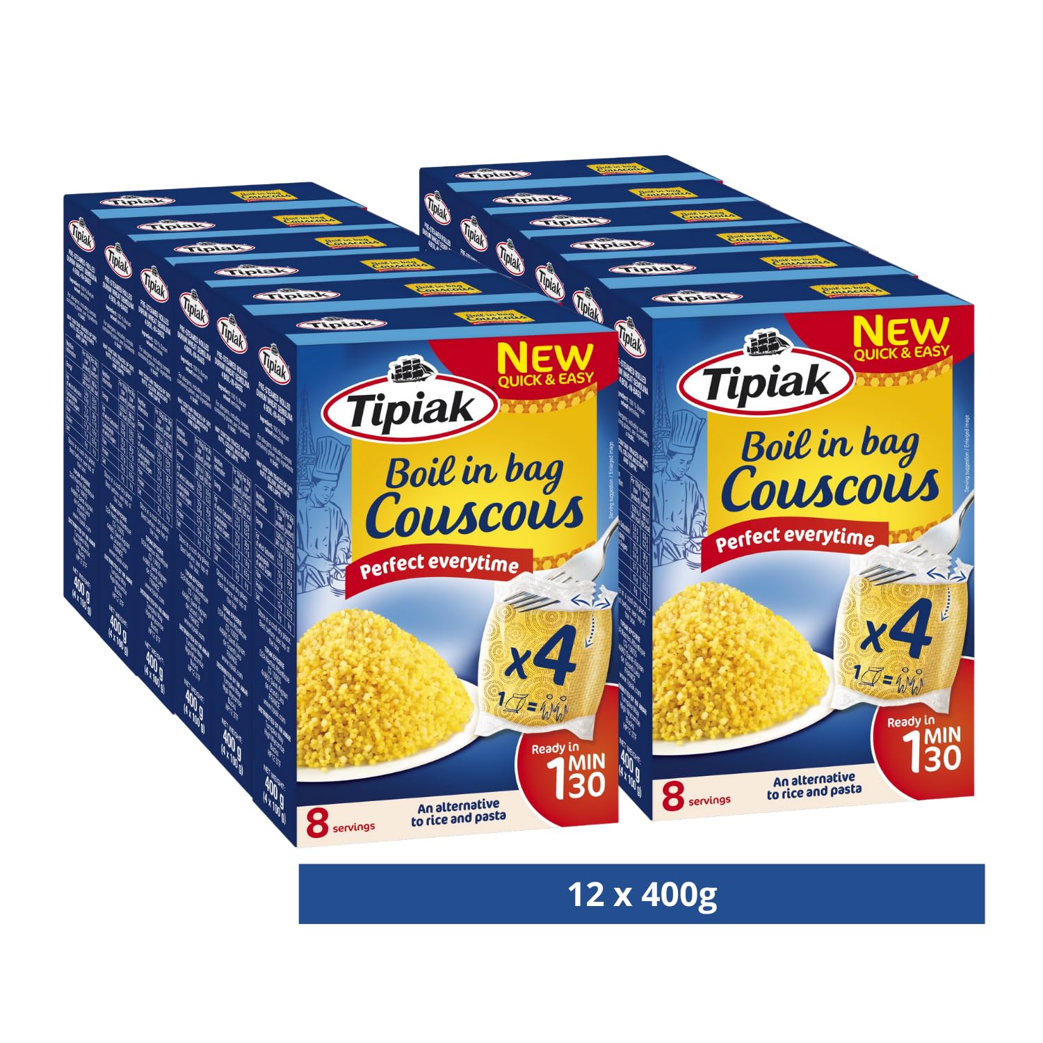 Tipiak Instant Couscous – 100% Durum Wheat Boil-in-Bag (Pack of 12)