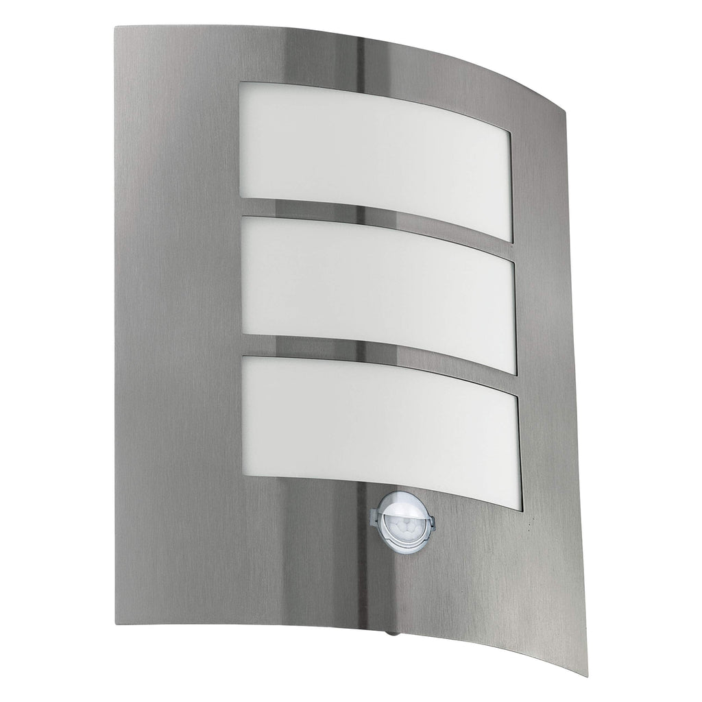 Eglo City Outdoor Motion Sensor Wall Light | Silver Stainless Steel IP44