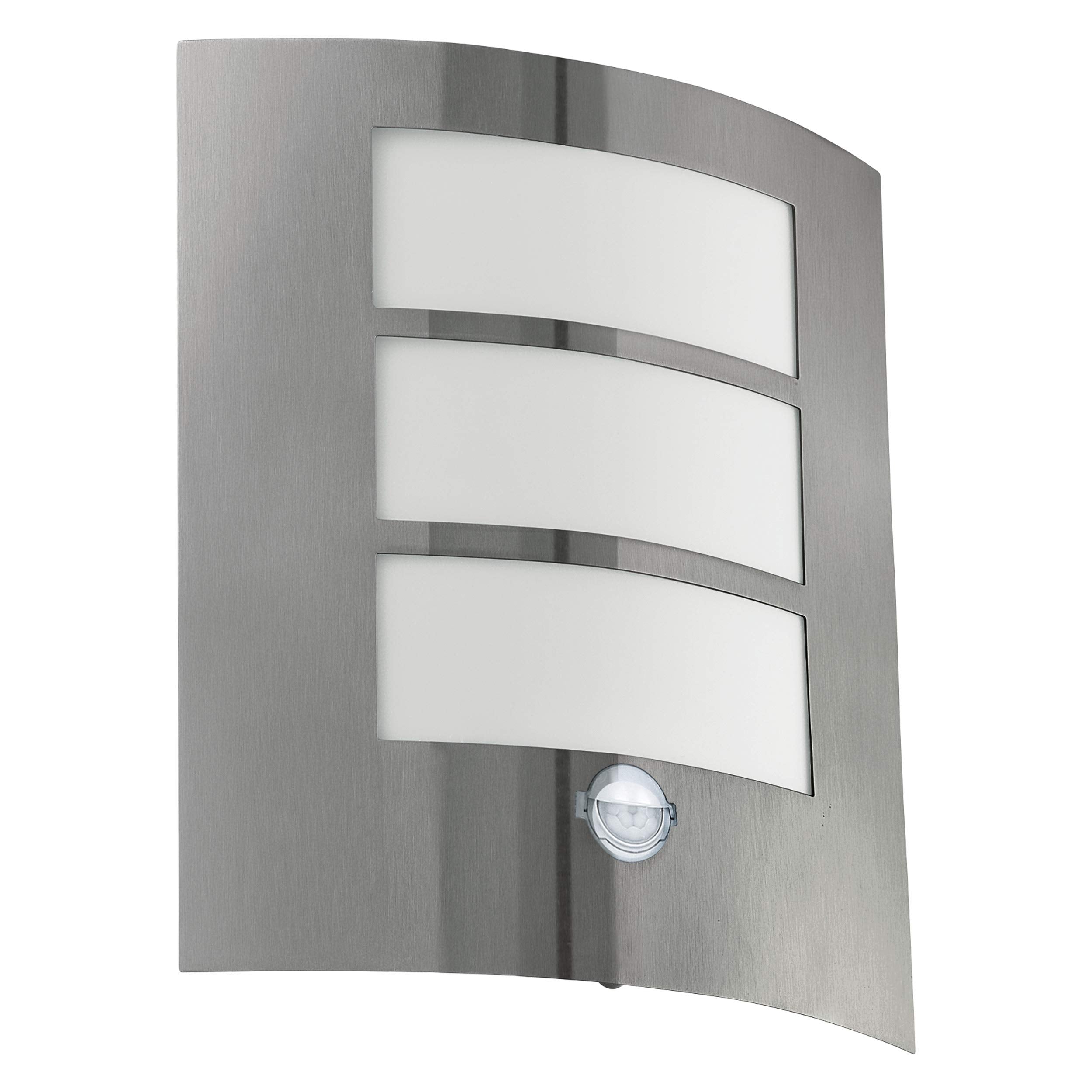 Eglo City Outdoor Motion Sensor Wall Light | Silver Stainless Steel IP44