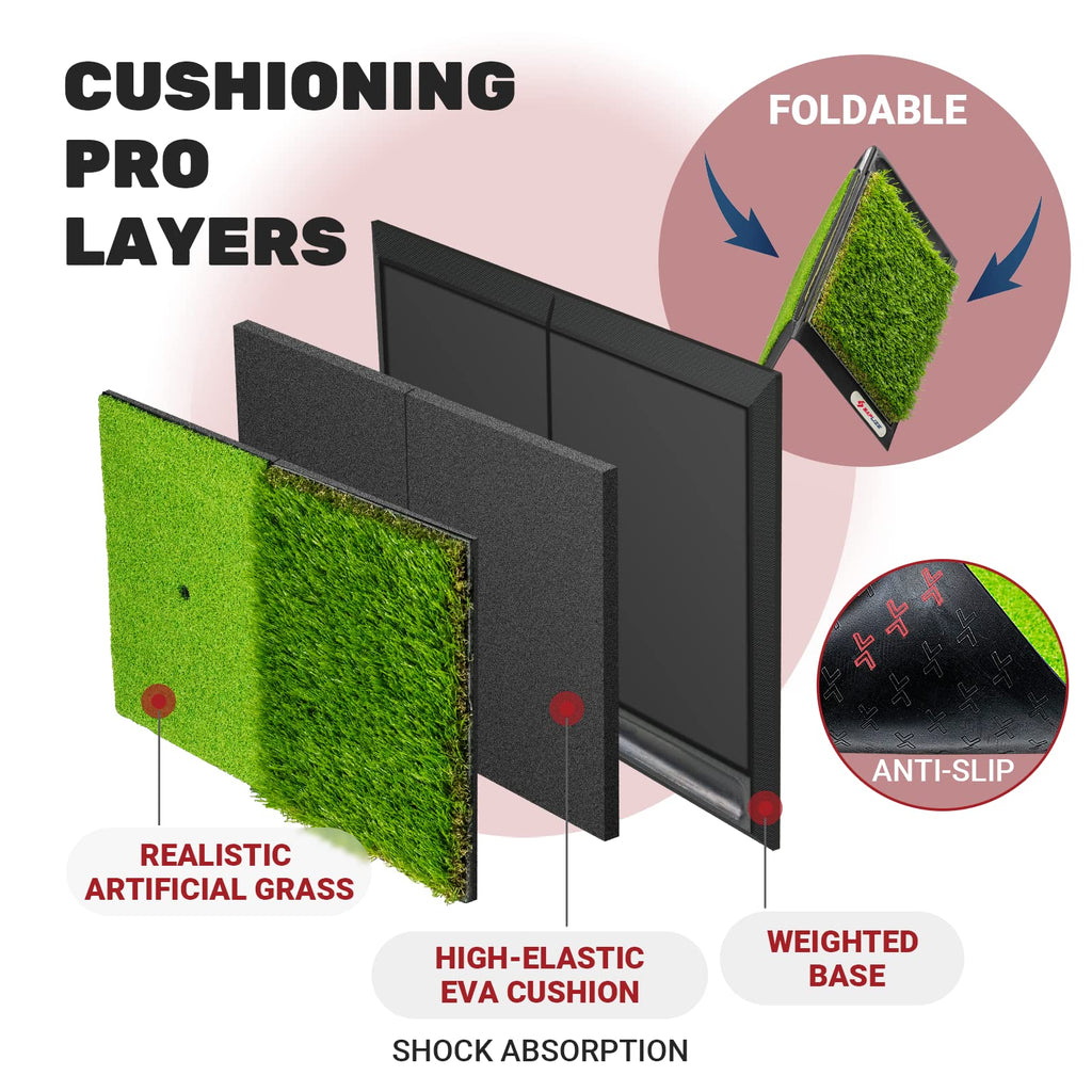 SAPLIZE Golf Hitting Mat with Ball Tray | 25"x17" Fairway & Rough Turf