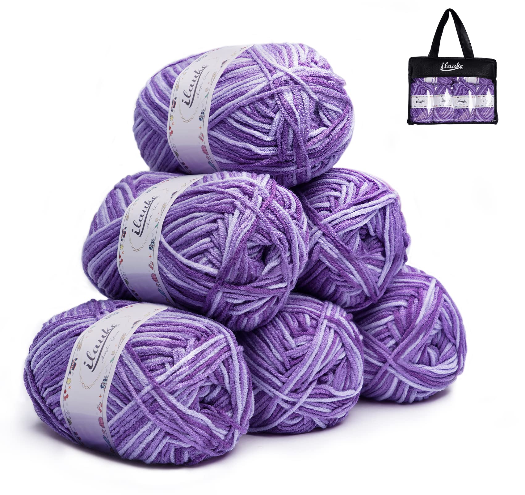 ilauke 4-Ply Acrylic Knitting Wool Yarn – 6 x 50g Balls for Crochet
