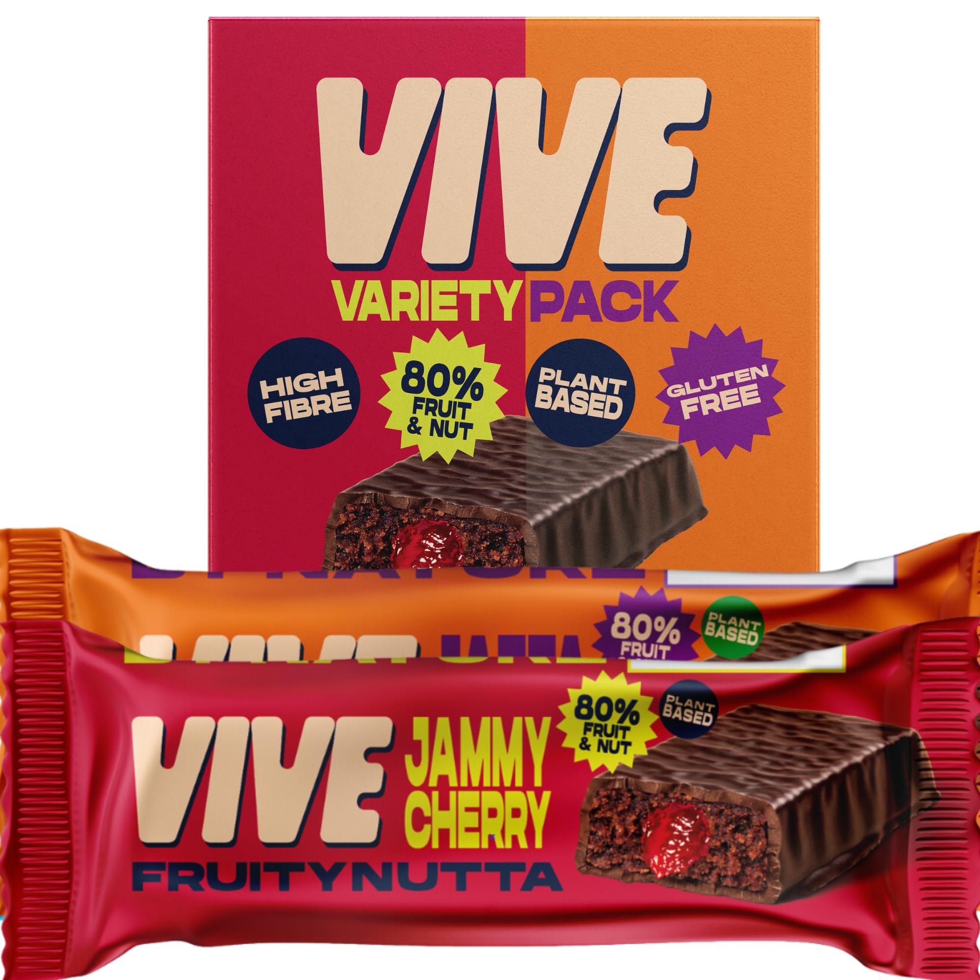 Vive Fruity Nutta Vegan Snack Bars - Fruit & Nut Mixed Box (12 Pack)