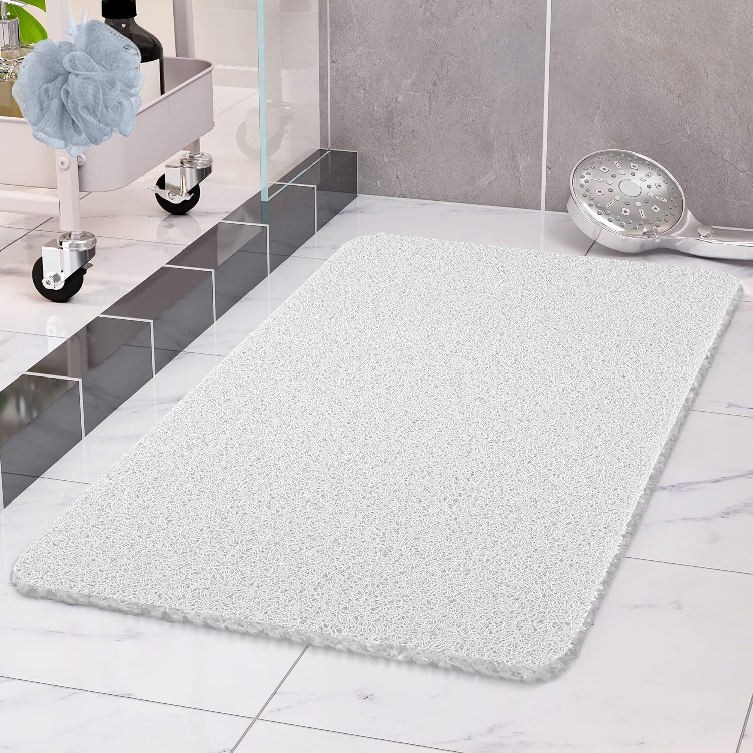 COSYLAND Non-Slip Shower Mat | Soft PVC Loofah Bath Mat - White, 40x60cm