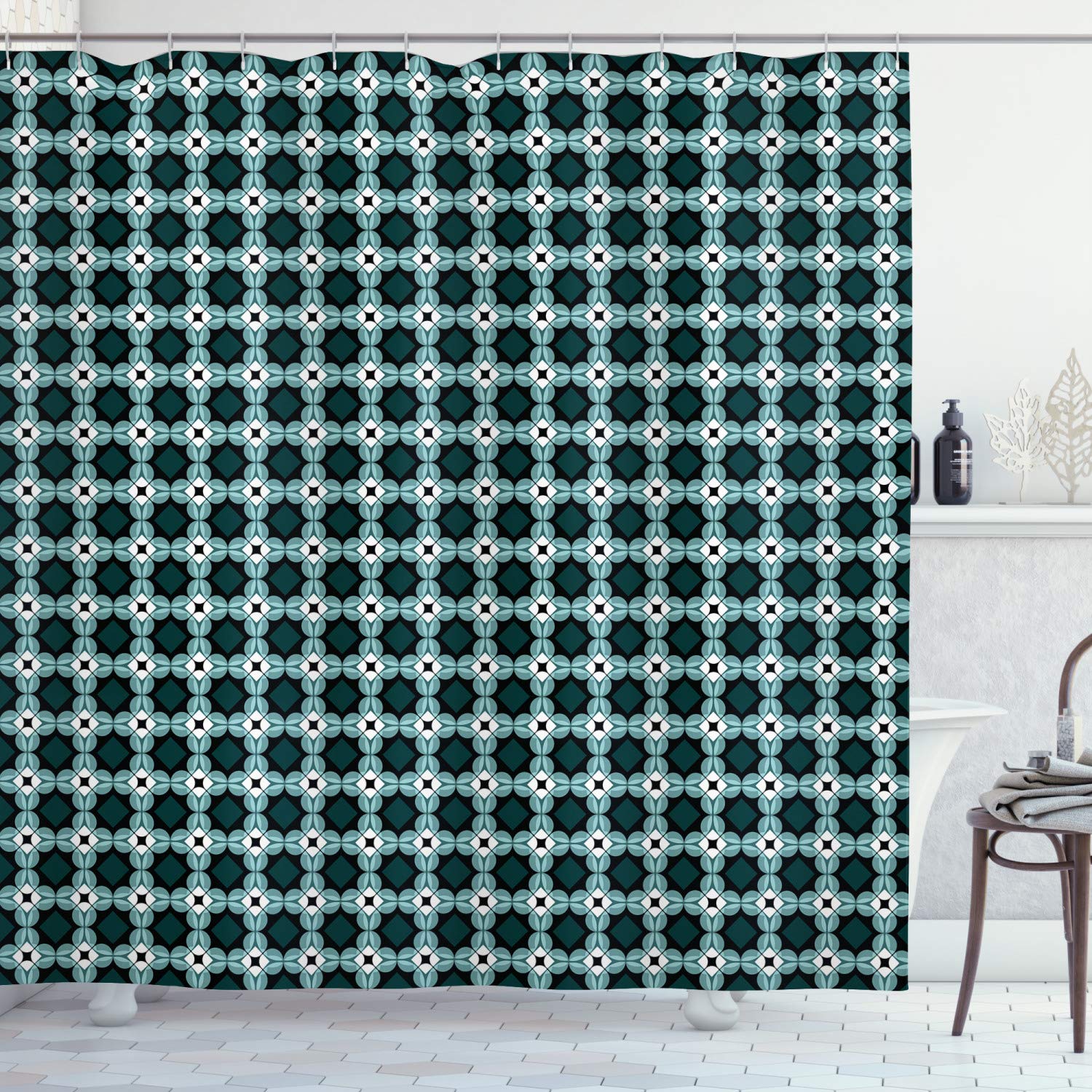 ABAKUHAUS Moroccan Shower Curtain – Green Turquoise Fabric Decor