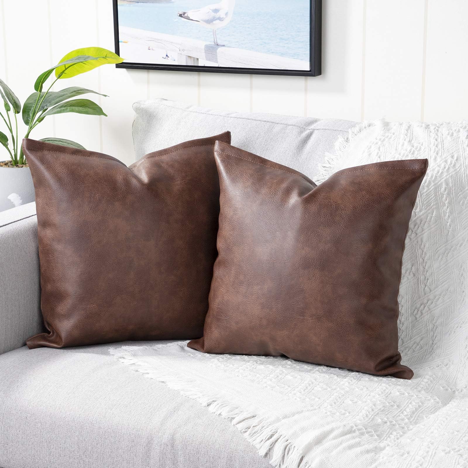 YAERTUN Faux Leather Throw Pillow Covers - Set of 2 Modern 24x24 Cases