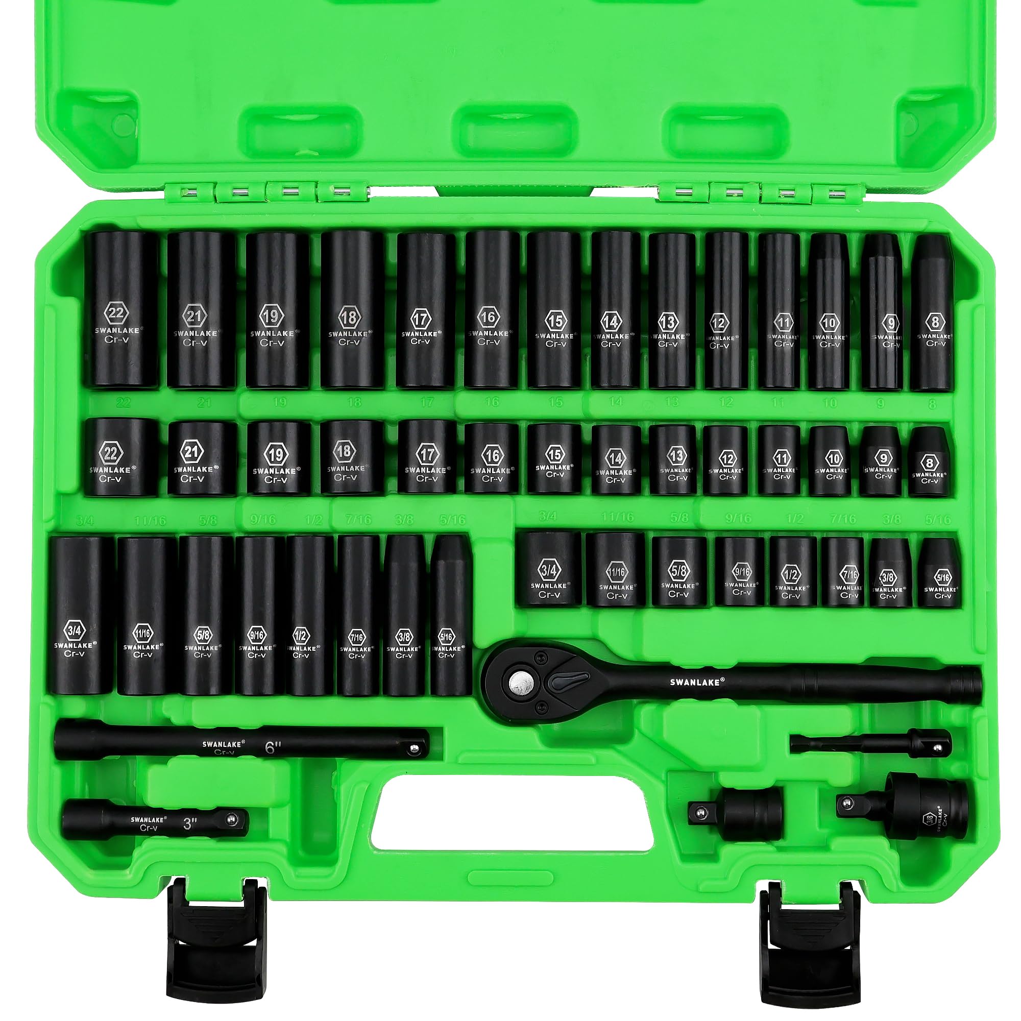 SWANLAKE 3/8" Drive Impact Socket Set | 50-Piece SAE & Metric Cr-V Steel