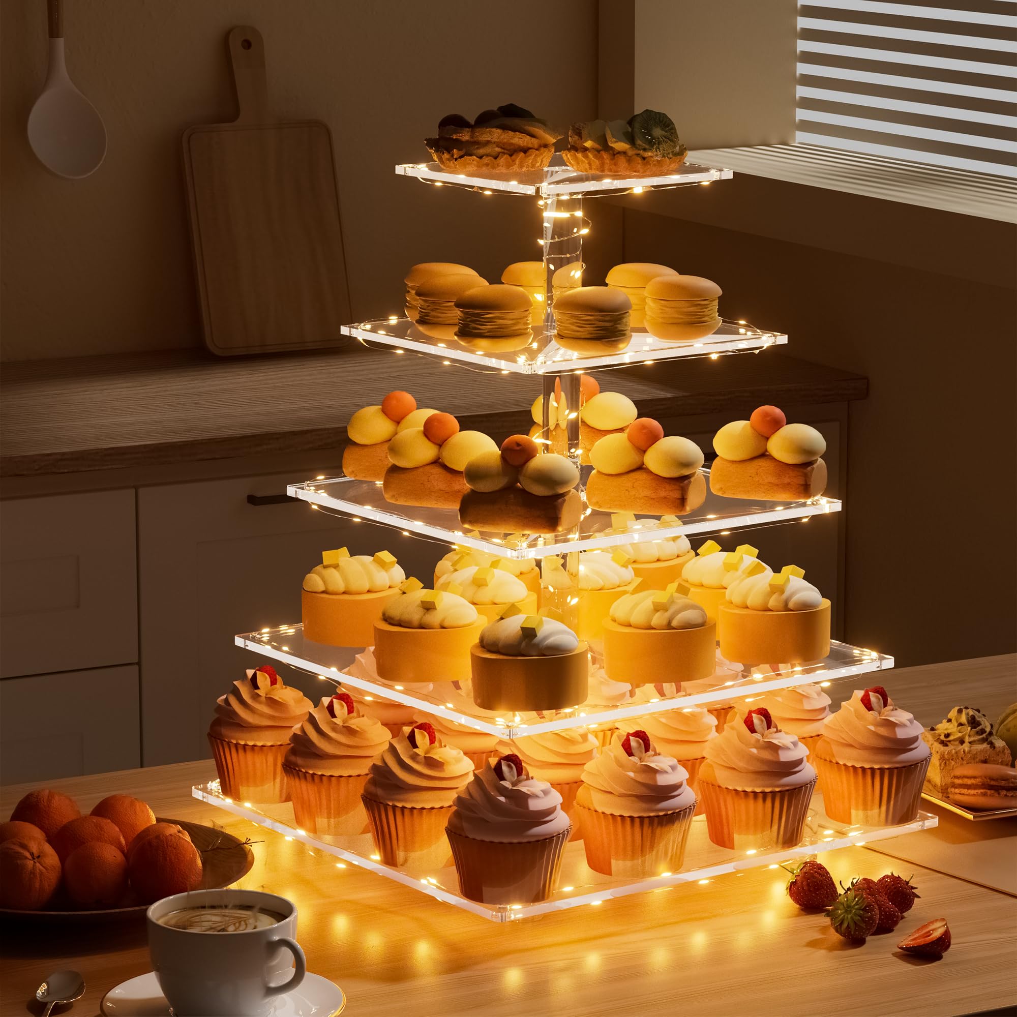 Jolof Store 5 Tier Acrylic Cupcake Stand with LED Lights | Dessert Tower