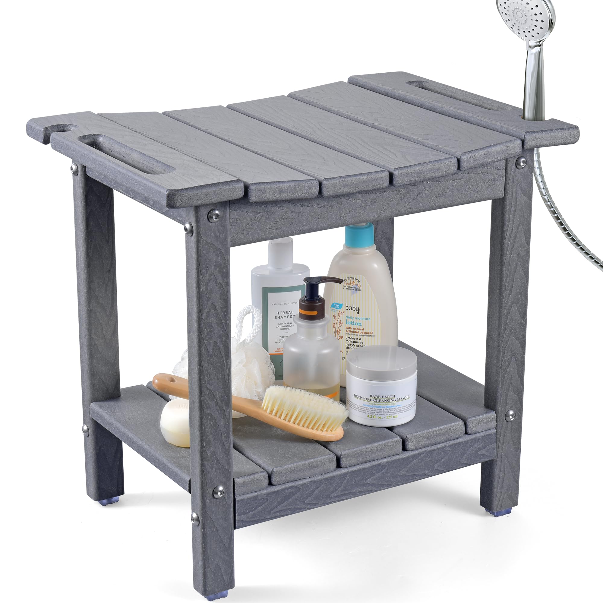 LyriFine HDPE Shower Bench | 18.5" Waterproof Stool with Storage Shelf