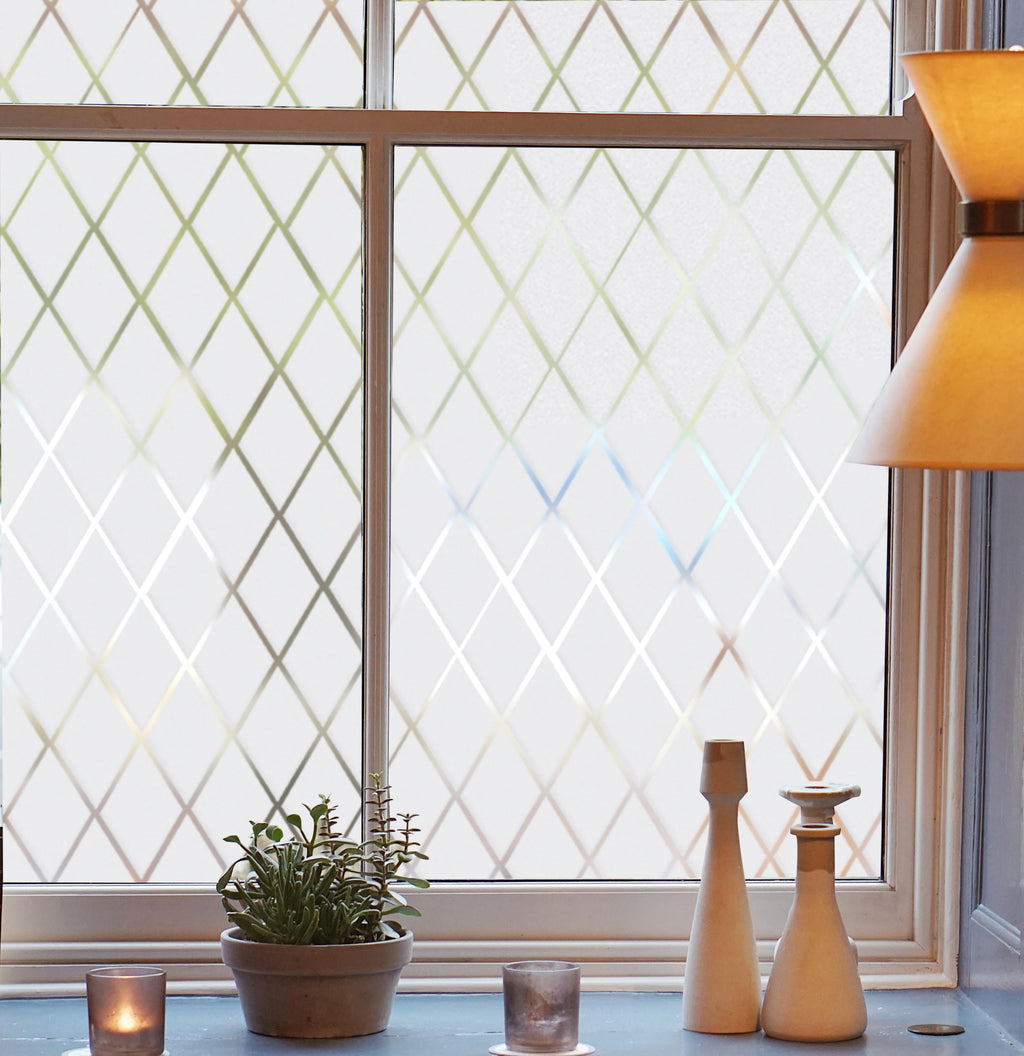 FEOMOS Frosted Lattice Window Privacy Film | UV Rejection Static Cling