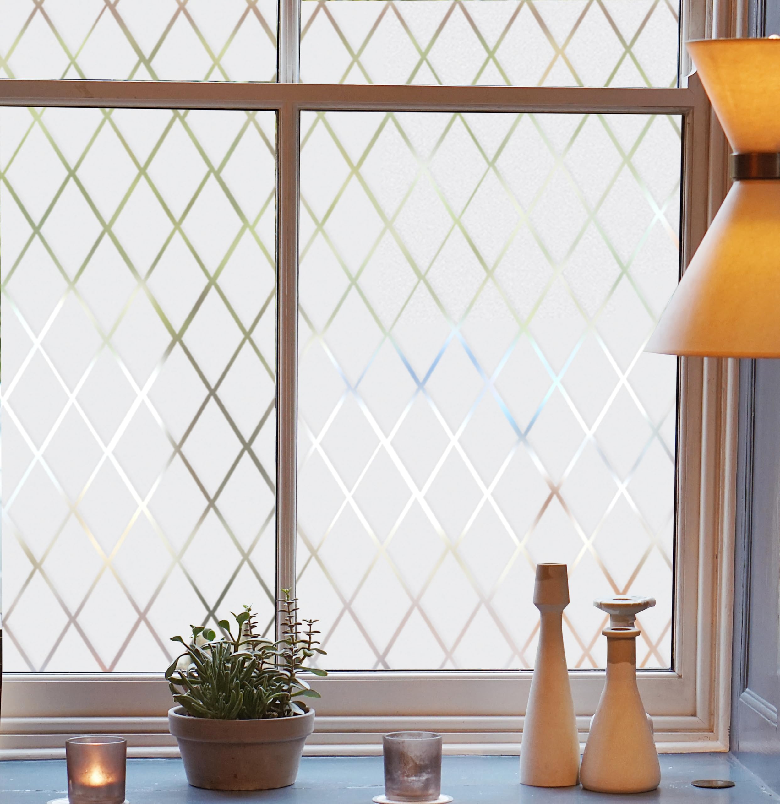 FEOMOS Frosted Lattice Window Privacy Film | UV Rejection Static Cling