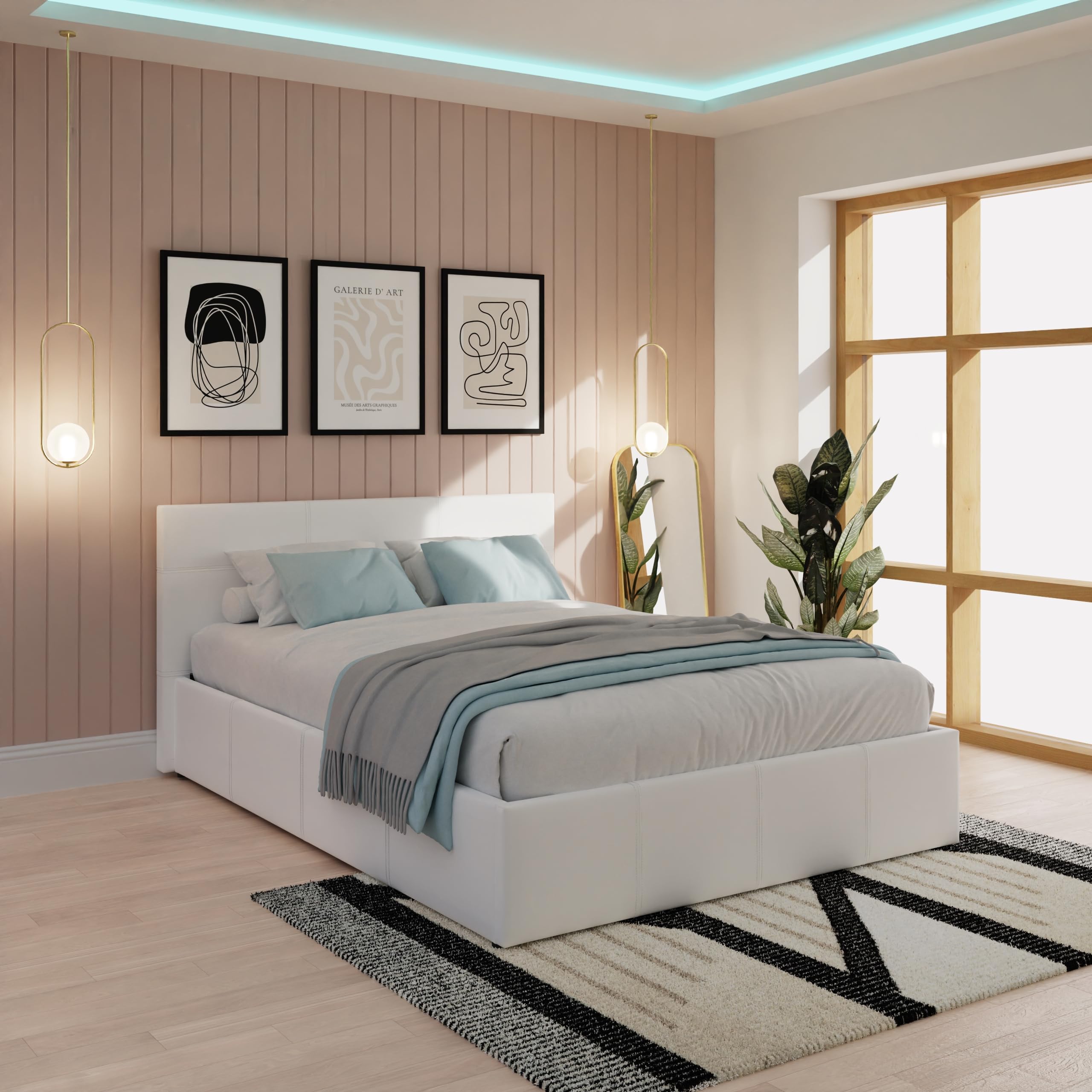 Jolof Store King Size Ottoman Storage Bed – White Faux Leather