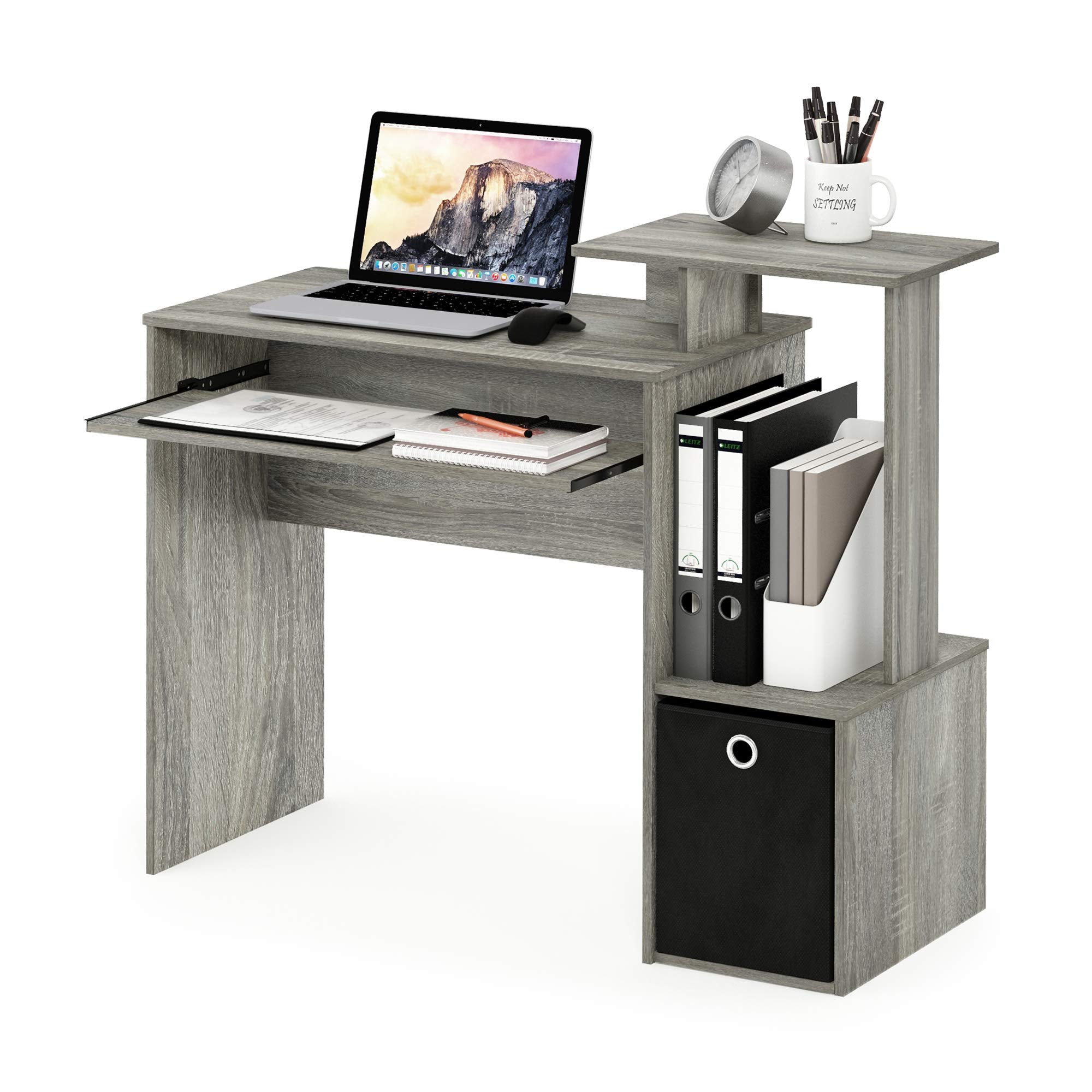 Furinno Econ Computer Writing Desk with Storage Bin - French Oak